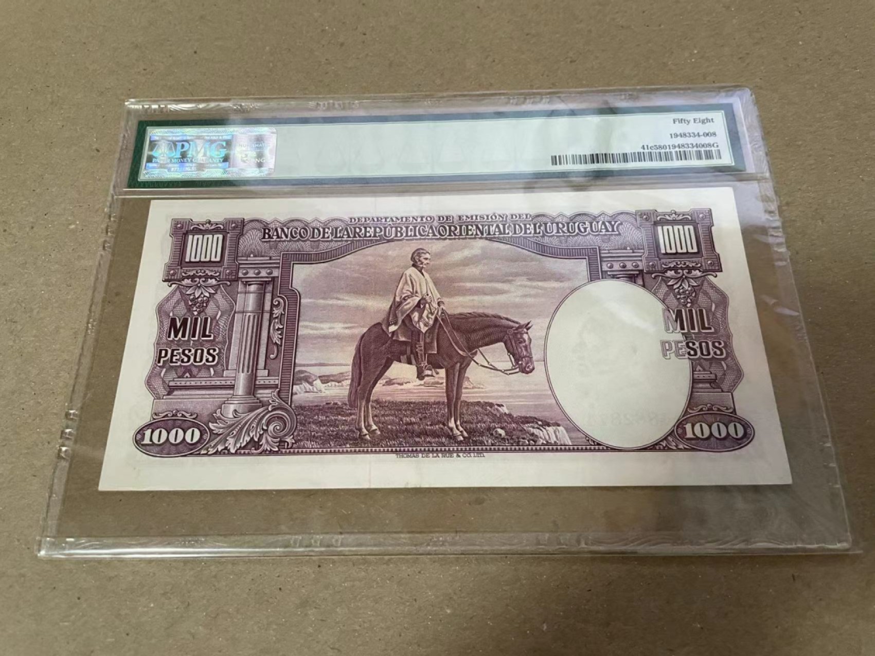 【Blue Auction】✨世界纸币精拍第235期【精】 乌拉圭 1939年1000比索 最高值 大票幅 PMG58 雕刻精美