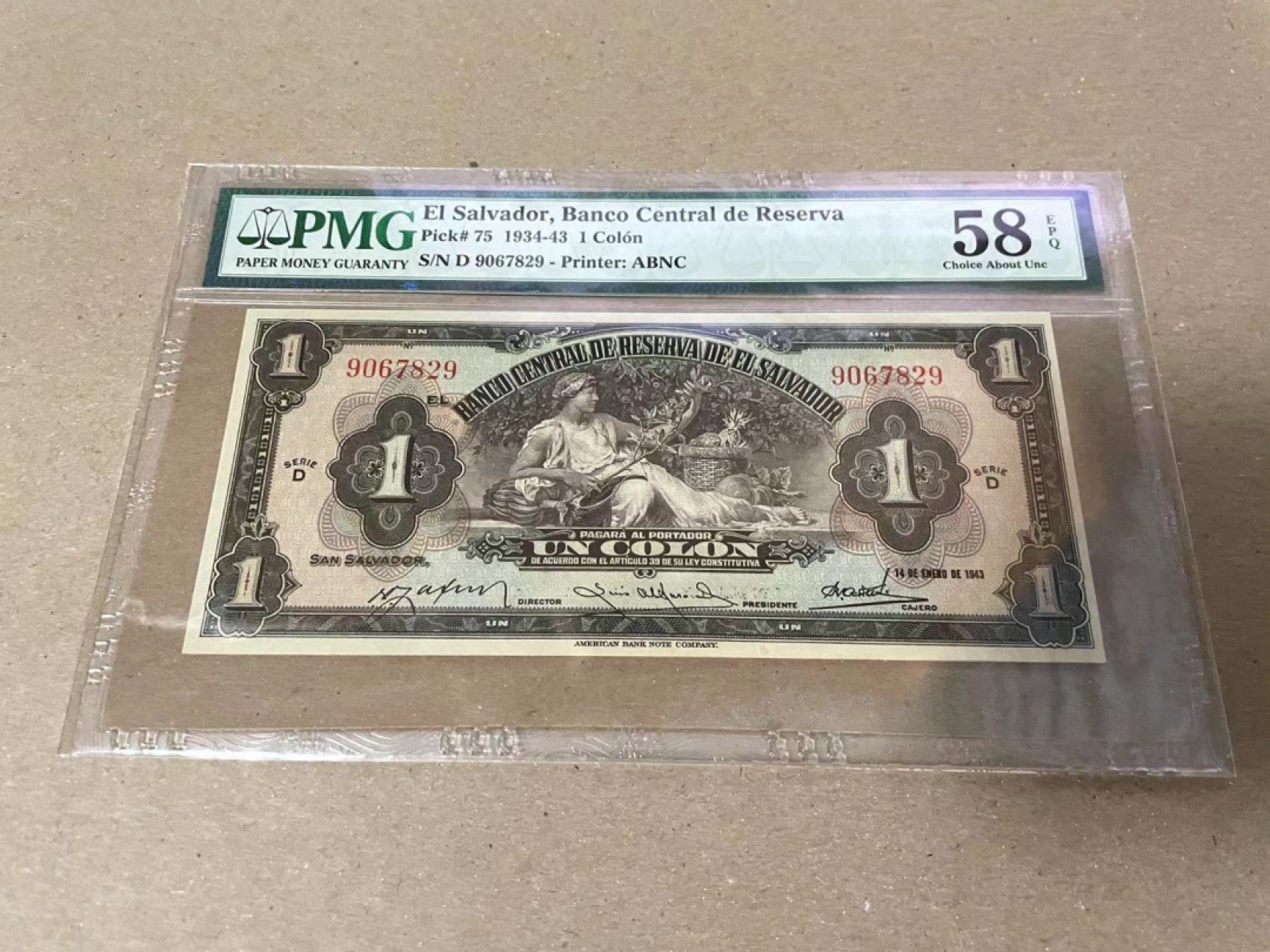 【Blue Auction】✨世界纸币精拍第235期【精】 萨尔瓦多 1934-43年1克朗 PMG58EPQ 丰收女神 实钞