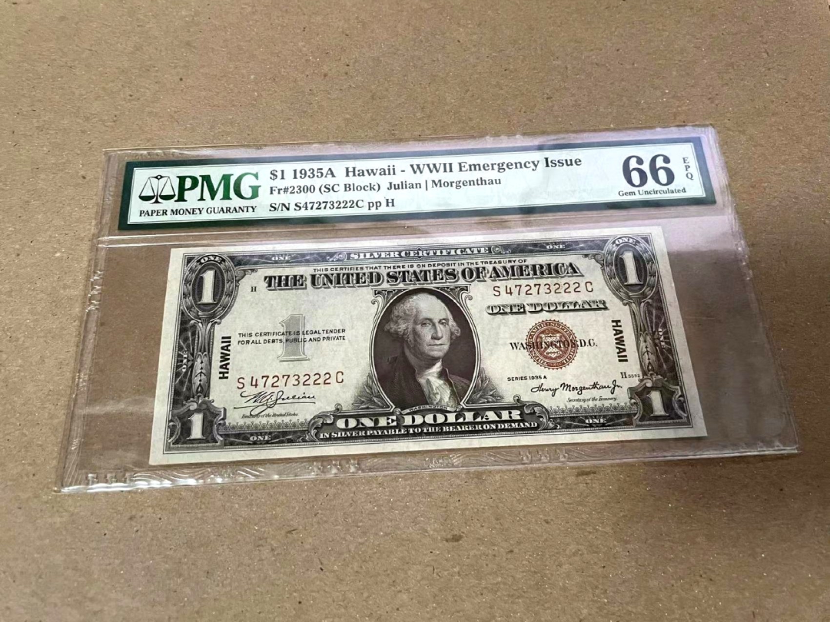 【Blue Auction】✨世界纸币精拍第235期【精】 【222豹子号】美国 夏威夷 1935A 1美金 PMG66EPQ 