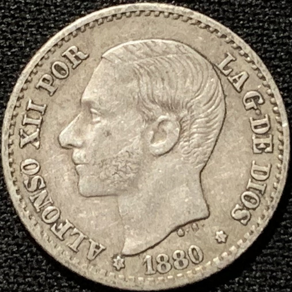 紫瑗钱币——第216期拍卖 西班牙 1880年 阿方索十二世 50分 2.5克 0.835银