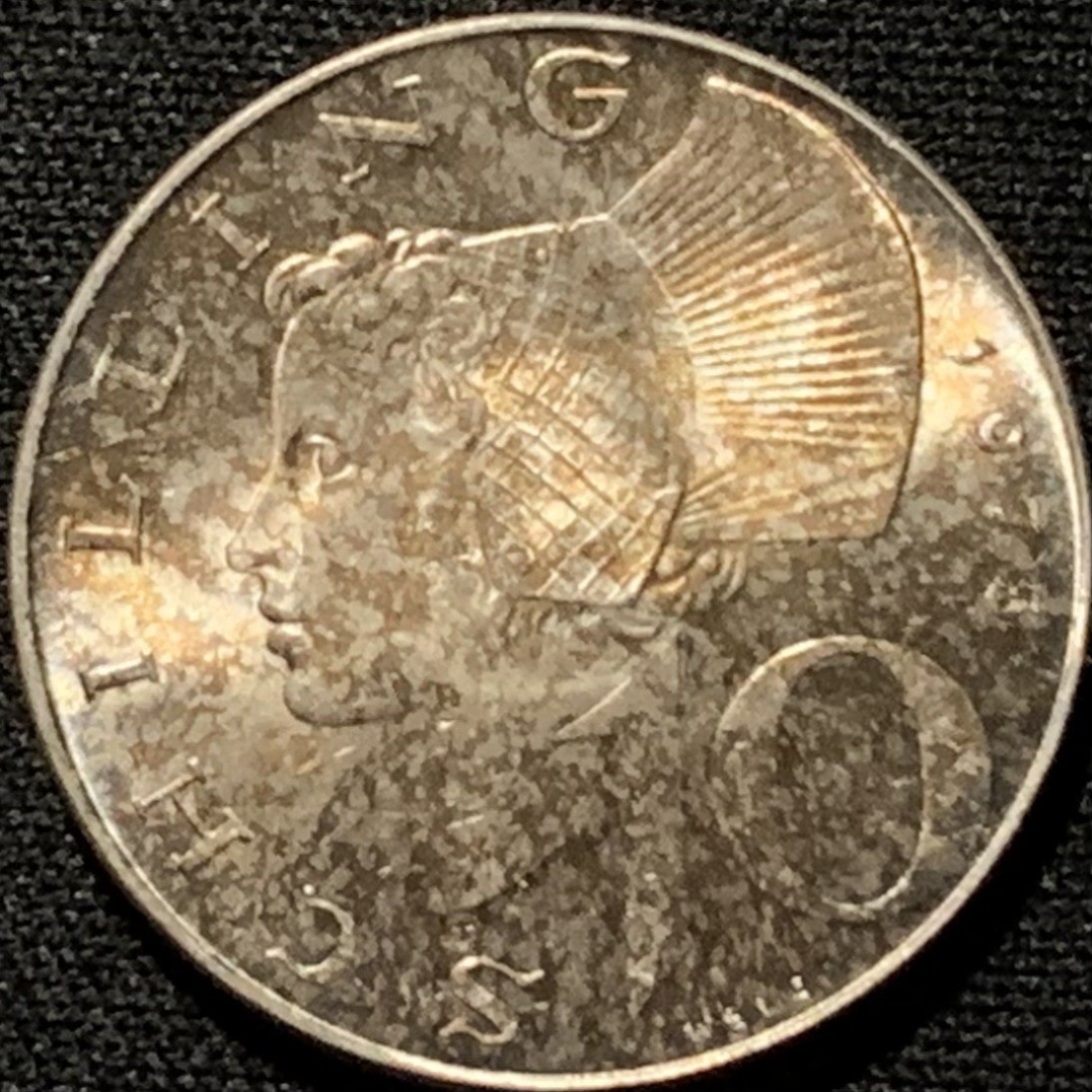 紫瑗钱币——第216期拍卖 奥地利 1973年 女神 10先令 7.5克 0.64银 UNC 五彩包浆