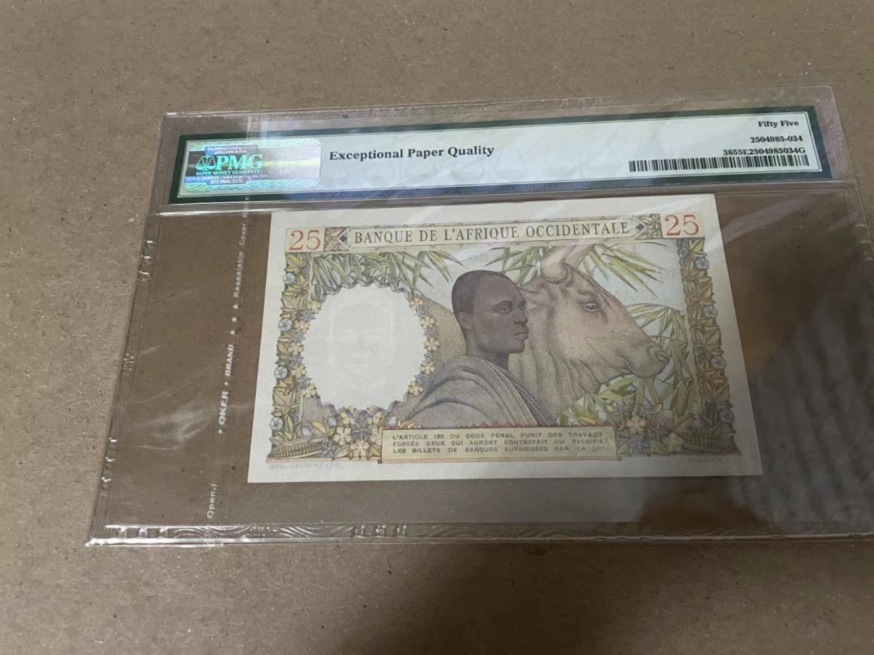 【Blue Auction】✨世界纸币精拍第235期【精】 法属西非 1943-54年25法郎 PMG55EPQ 