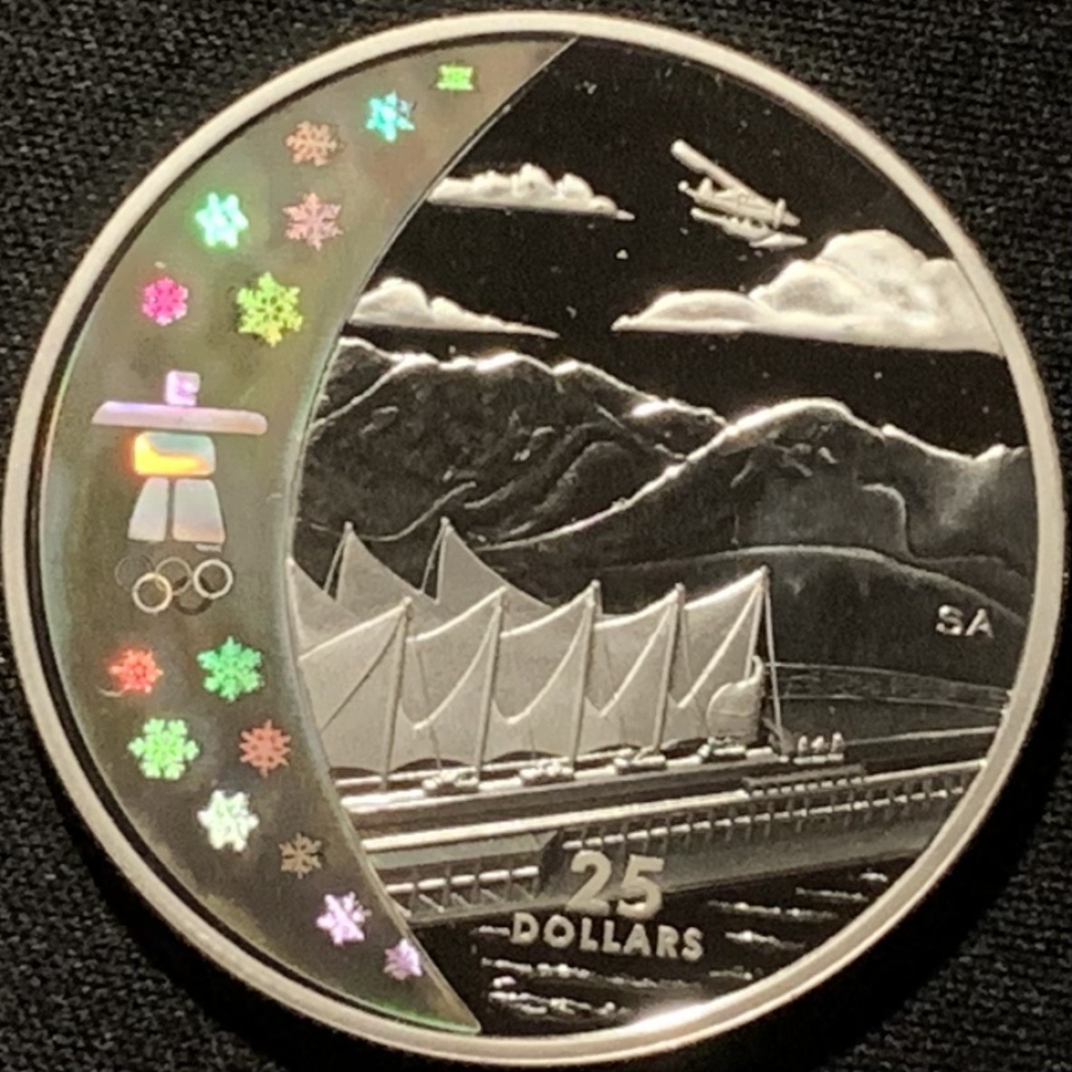紫瑗钱币——第216期拍卖 加拿大 2008年 10温哥华冬奥会 场馆 25元 幻彩银币 27.78克 0.925银 精制