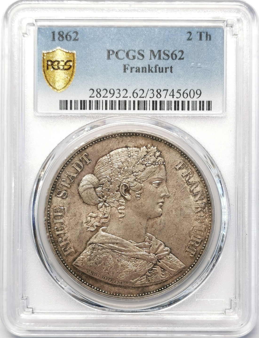 凡希社世界钱币微拍第二百十五期——德奥专场 1862法兰克福少女2泰勒大银PCGS-MS62