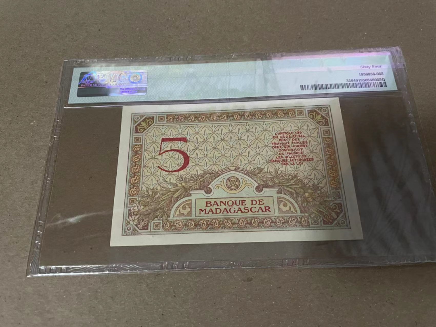 【Blue Auction】✨世界纸币精拍第235期【精】 马达加斯加 1937年5法郎 PMG64 