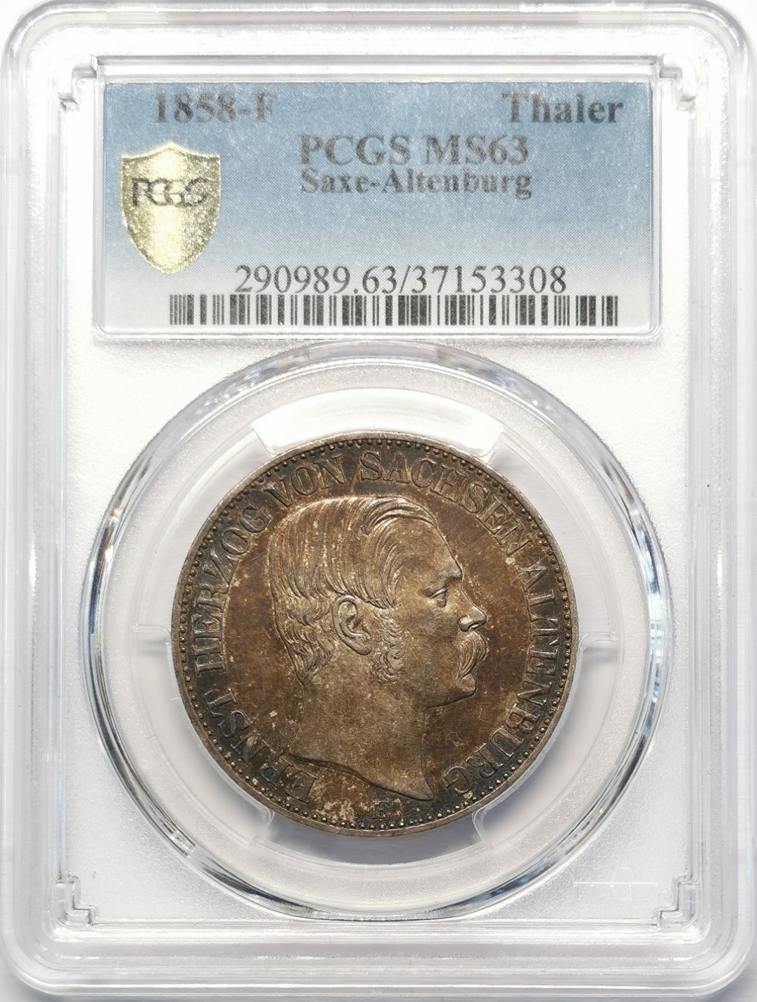 凡希社世界钱币微拍第二百十五期——德奥专场 荐！1858萨克森阿尔滕堡泰勒PCGS-MS63深色五彩稀见品种！