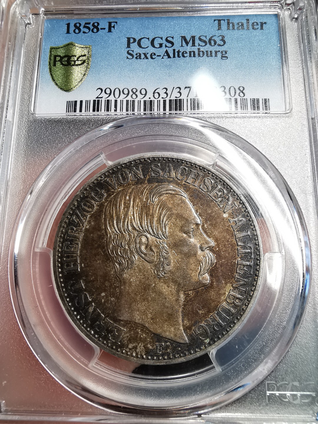 凡希社世界钱币微拍第二百十五期——德奥专场 荐！1858萨克森阿尔滕堡泰勒PCGS-MS63深色五彩稀见品种！