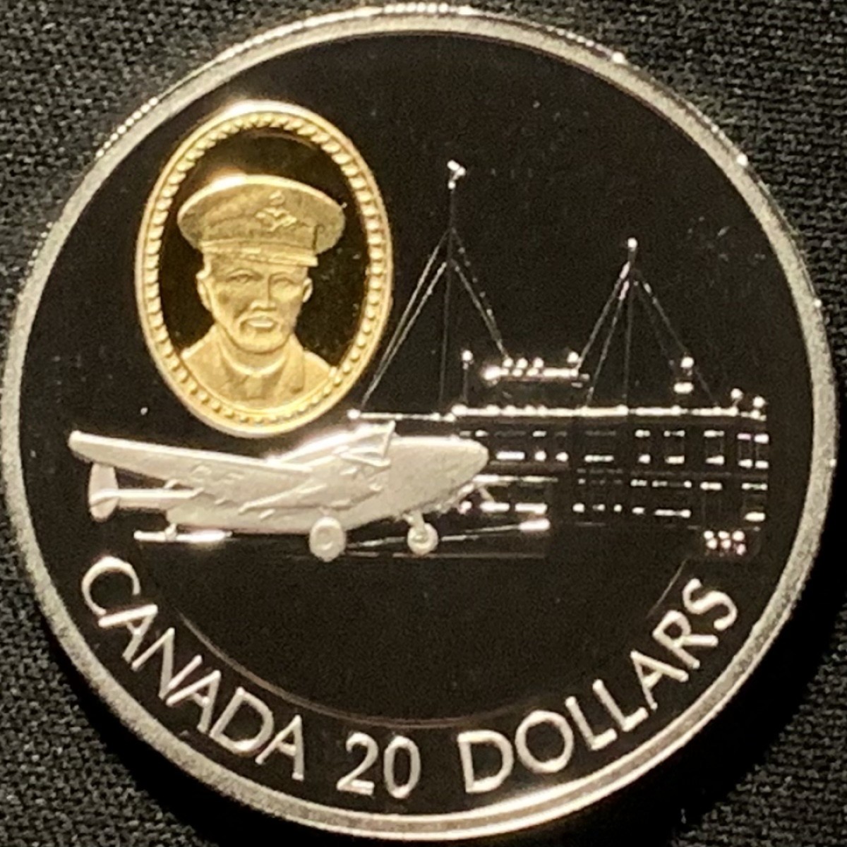 紫瑗钱币——第216期拍卖 加拿大 1993年 航空系列 飞行员 罗伯特·卡迈克尔 20元 镶金 31.1克 0.925银 精制