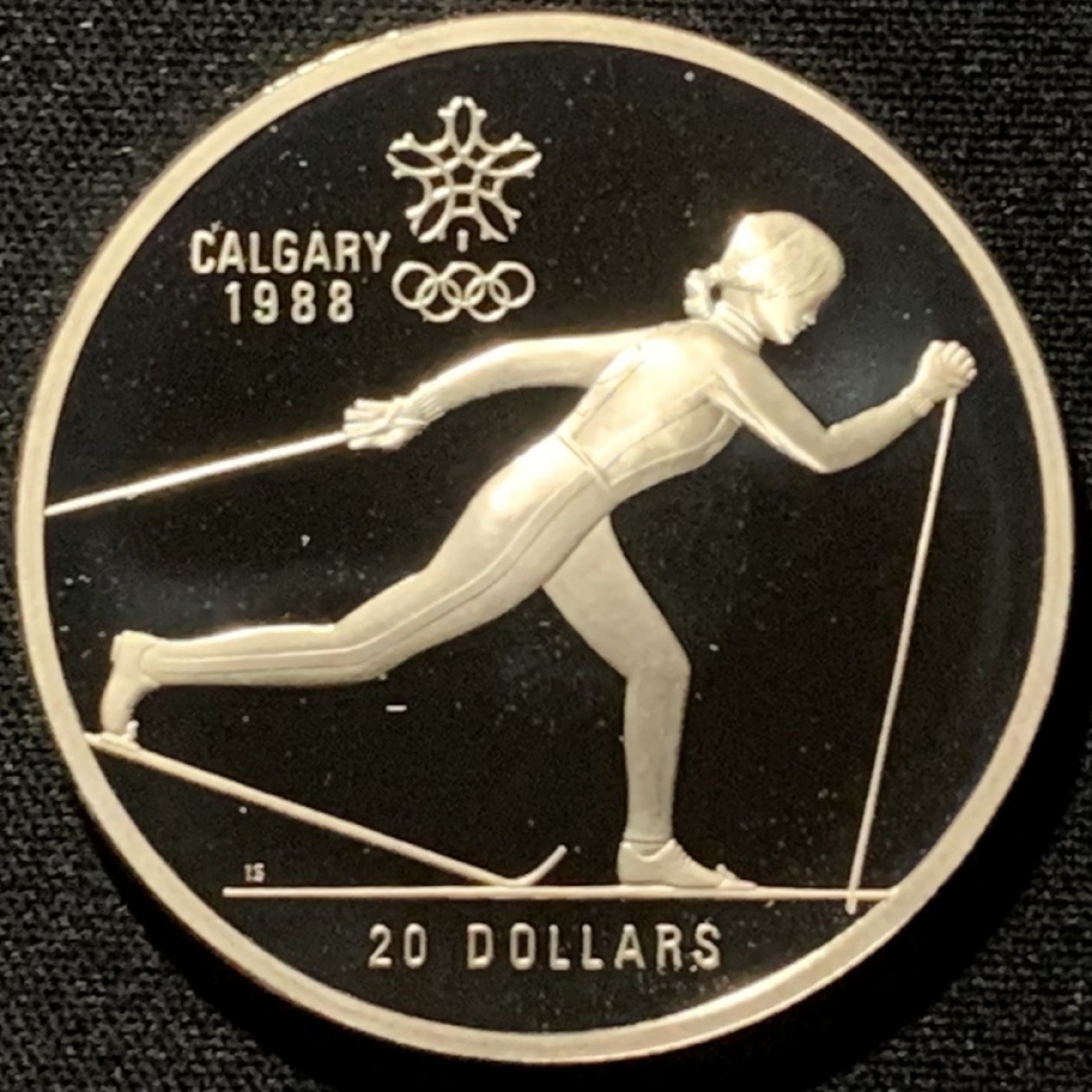 紫瑗钱币——第216期拍卖 加拿大 1986年 卡尔加里冬奥会 越野滑雪 20元 34.1克 0.925银 精制