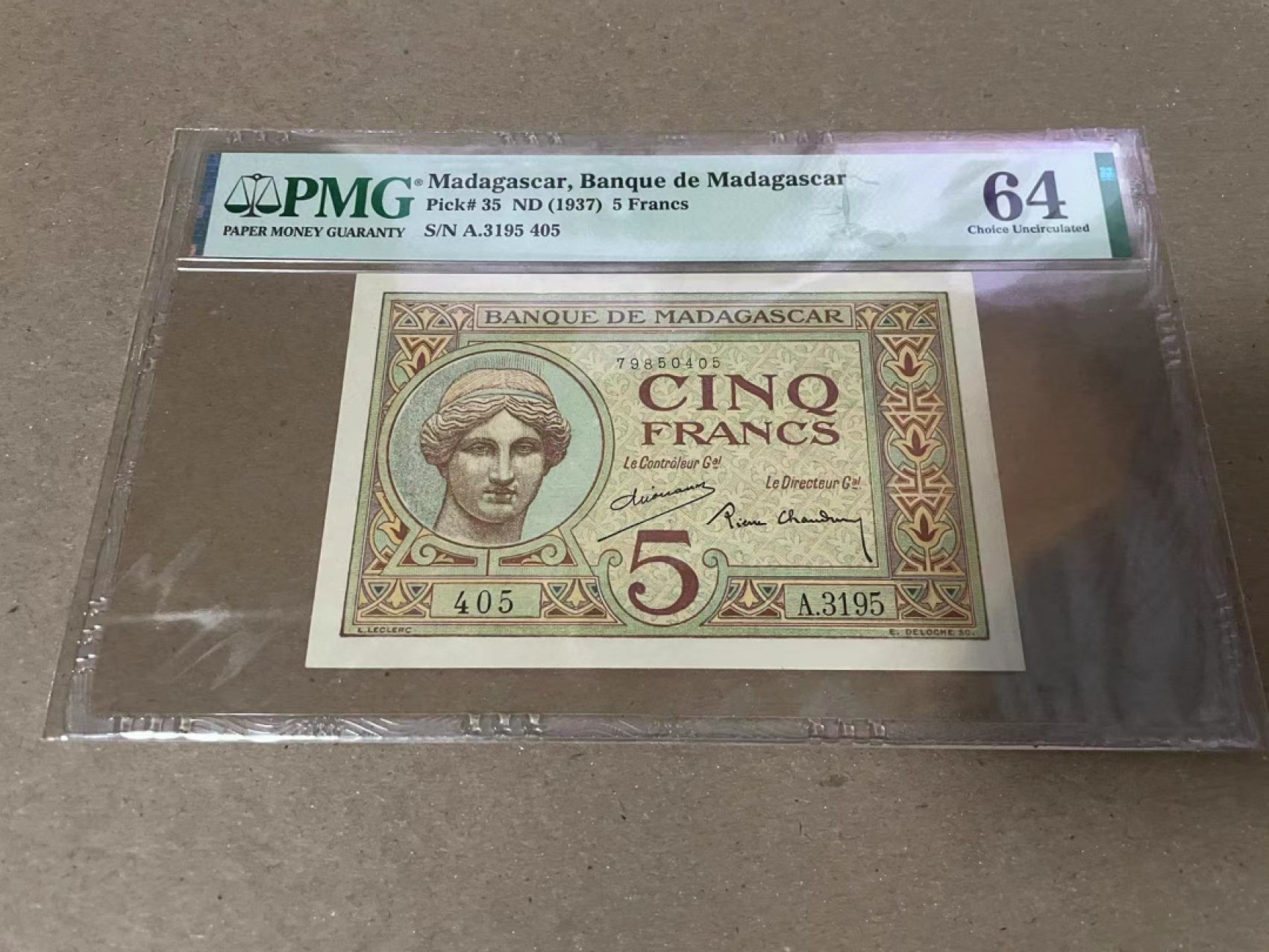 【Blue Auction】✨世界纸币精拍第235期【精】 马达加斯加 1937年5法郎 PMG64 