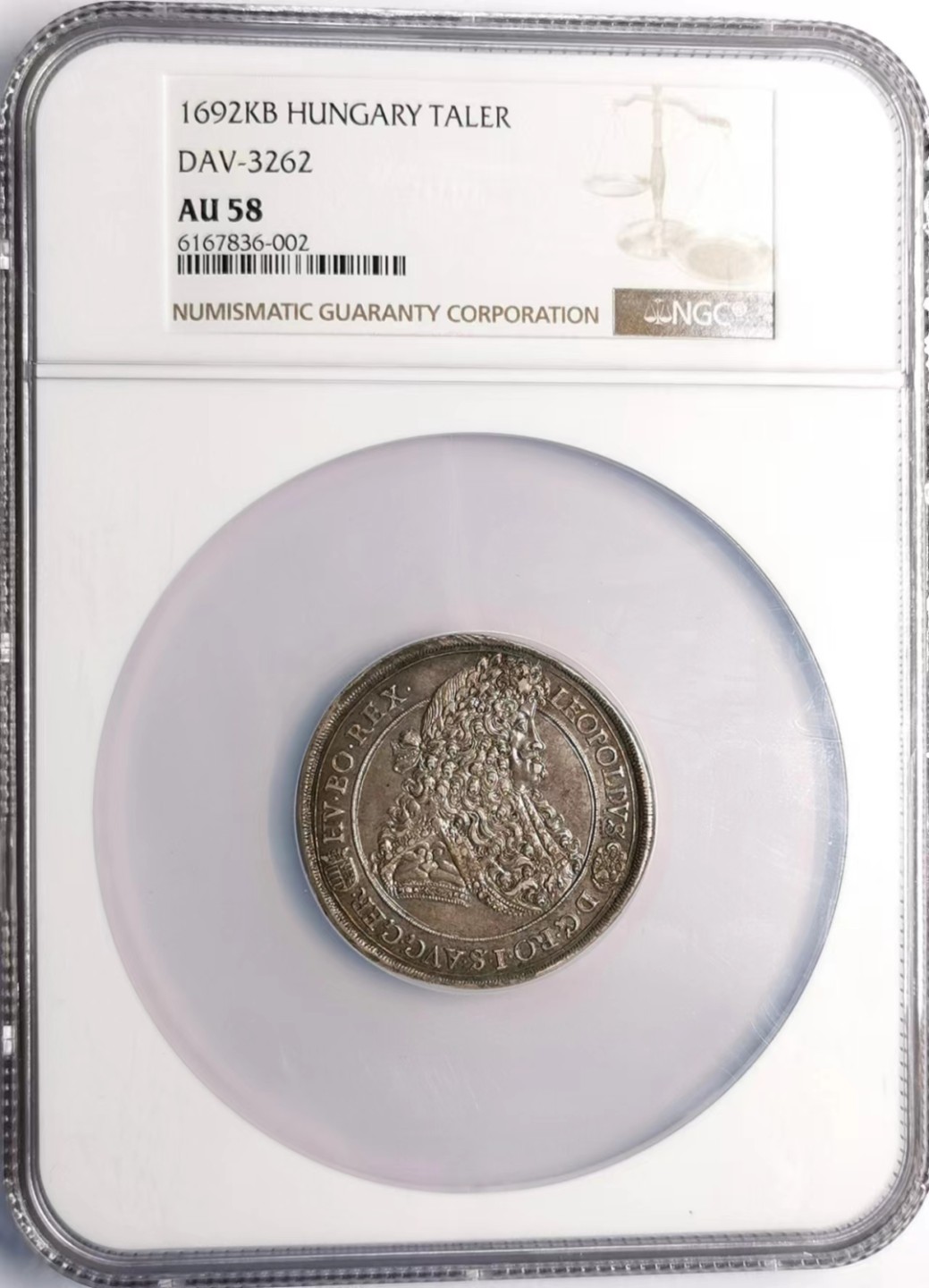 凡希社世界钱币微拍第二百十五期——德奥专场 1692匈牙利王国利奥波德大波浪泰勒NGC-AU58底板丝滑无暇！