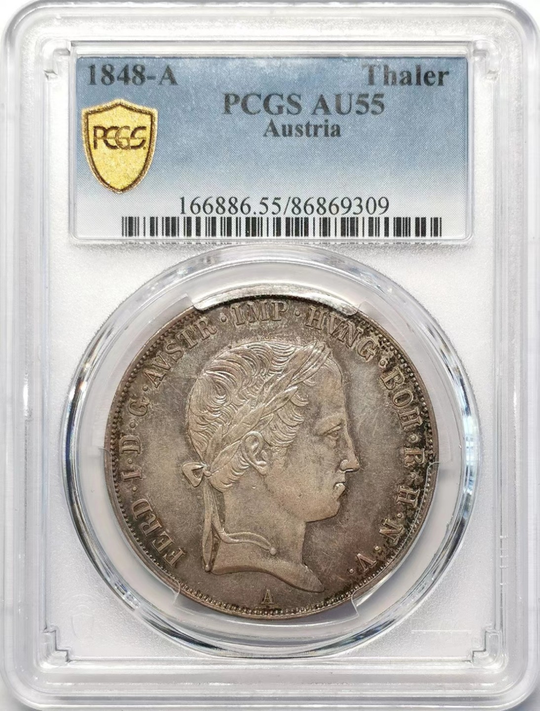 凡希社世界钱币微拍第二百十五期——德奥专场 1848奥地利帝国斐迪南一世泰勒大银PCGS-AU55原味品！
