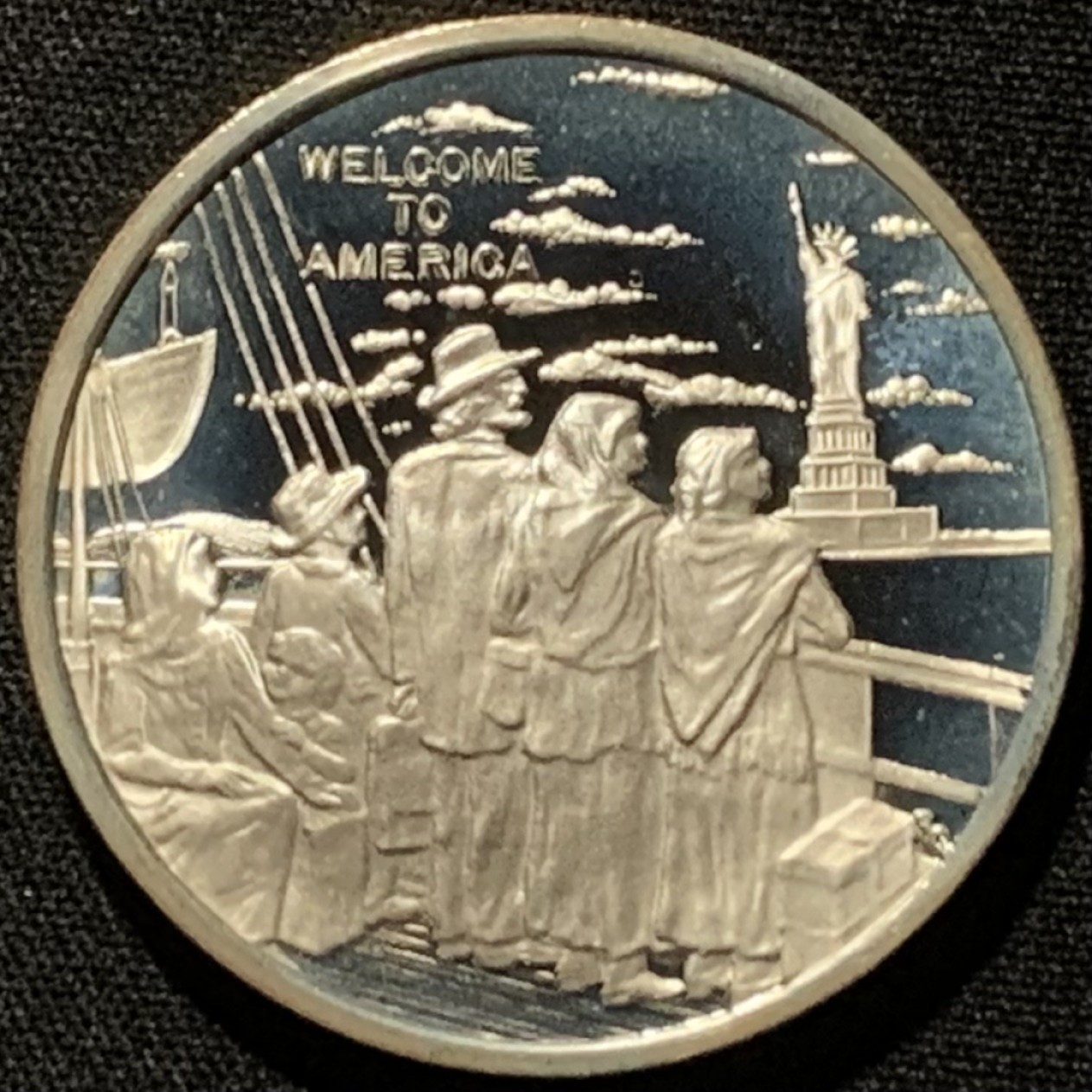 紫瑗钱币——第216期拍卖 美国 1986年 欢迎到达美洲 银章 28.35克 0.925银 精制