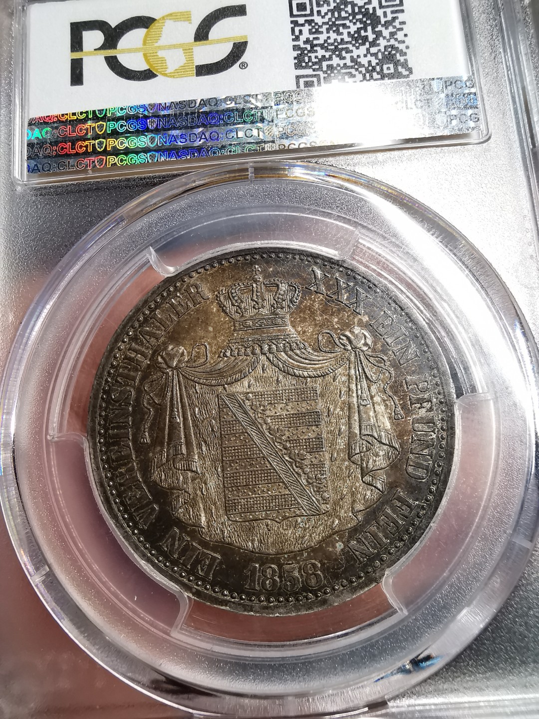凡希社世界钱币微拍第二百十五期——德奥专场 荐！1858萨克森阿尔滕堡泰勒PCGS-MS63深色五彩稀见品种！
