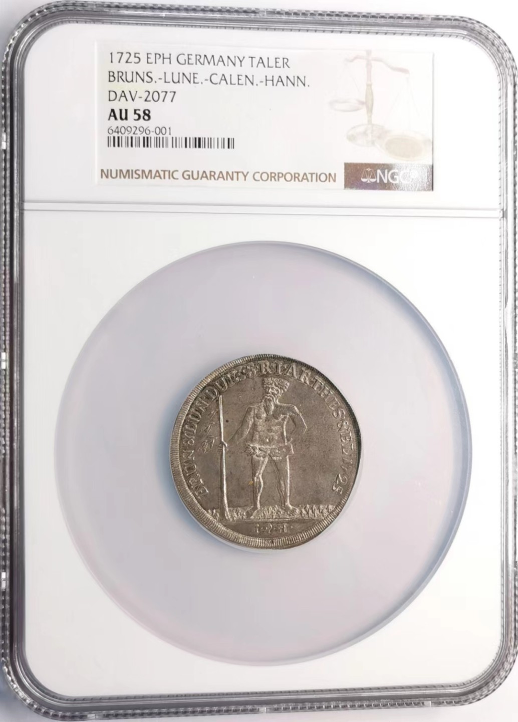 凡希社世界钱币微拍第二百十五期——德奥专场 荐！1725布伦瑞克吕内堡野人大型泰勒NGC-AU58淡彩底板绝佳！！
