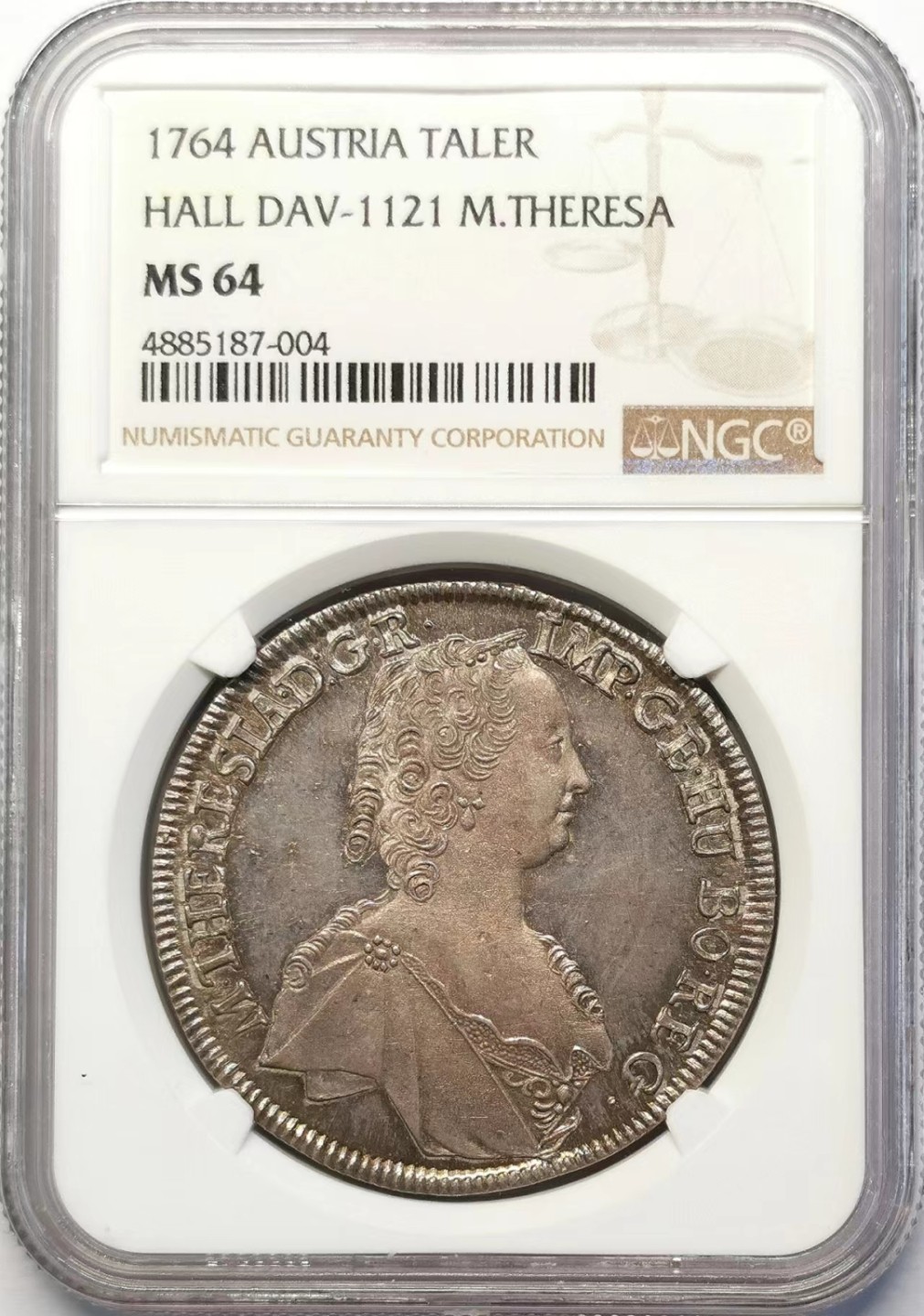 凡希社世界钱币微拍第二百十五期——德奥专场 荐！1763神罗玛利亚特蕾莎泰勒大银NGC-MS64初铸品五彩绝美！