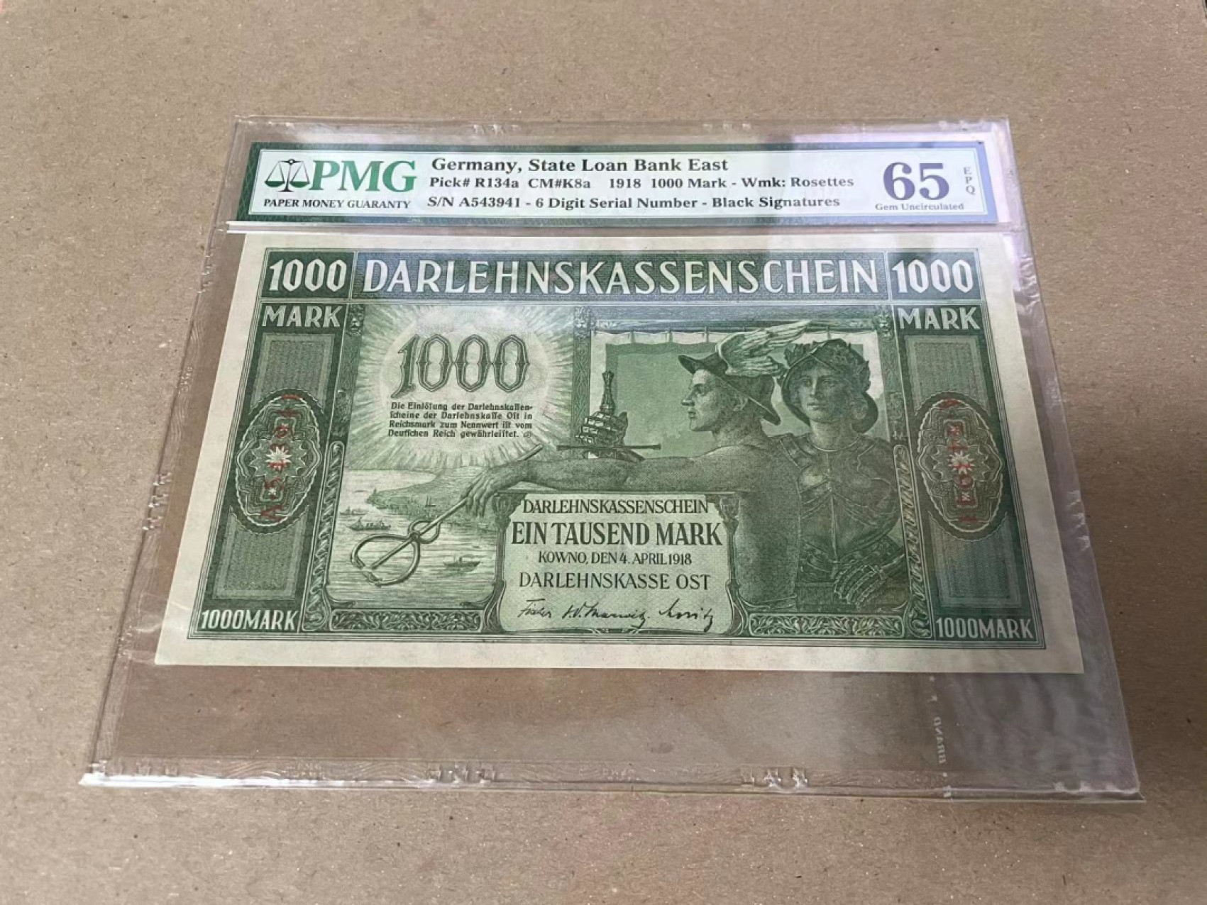 【Blue Auction】✨世界纸币精拍第235期【精】 【百年风云】德国 1918年1000马克 PMG65EPQ 墨丘利 大票幅