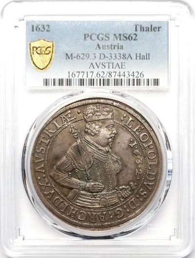 凡希社世界钱币微拍第二百十五期——德奥专场 - 荐！1632奥地利大公利奥波德王冠权杖版泰勒大银PCGS-MS62压印细节一流！