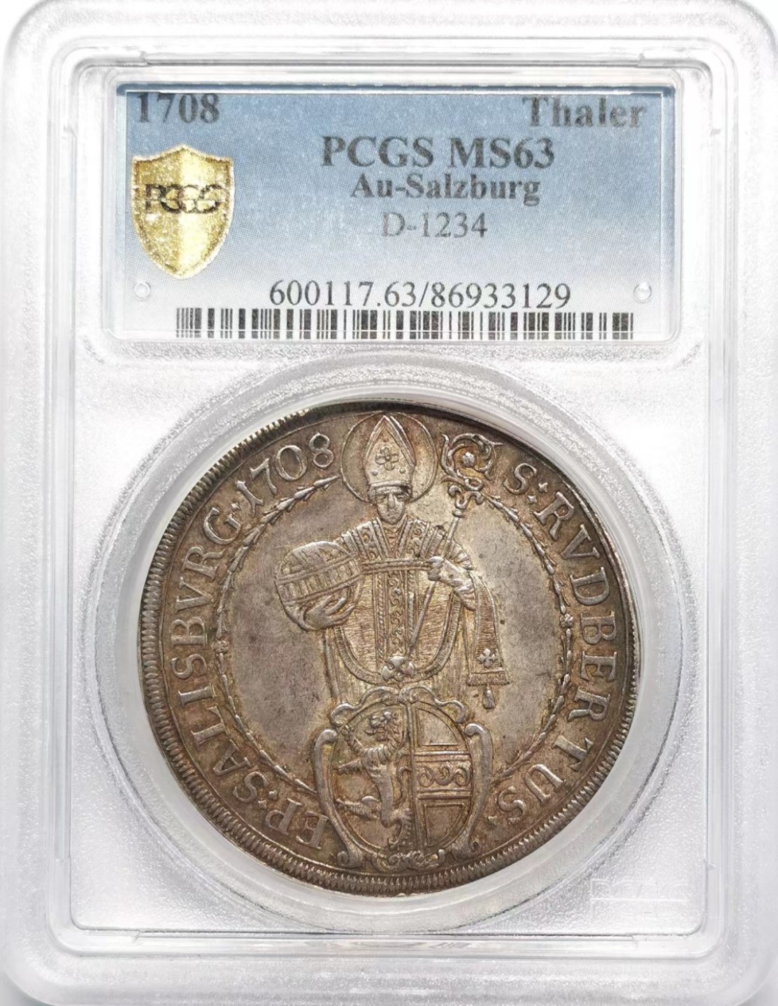 凡希社世界钱币微拍第二百十五期——德奥专场 1708萨尔茨堡约翰恩斯特主教泰勒PCGS-MS63淡金彩收藏级！