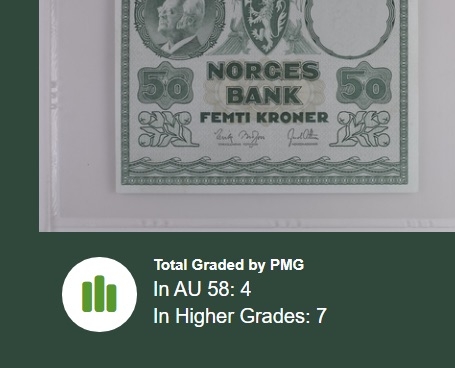 收藏联盟Quantum Auction 第198期拍卖 (已更新) 挪威1959-65年50克朗 PMG58 非常稀少 超级大方块