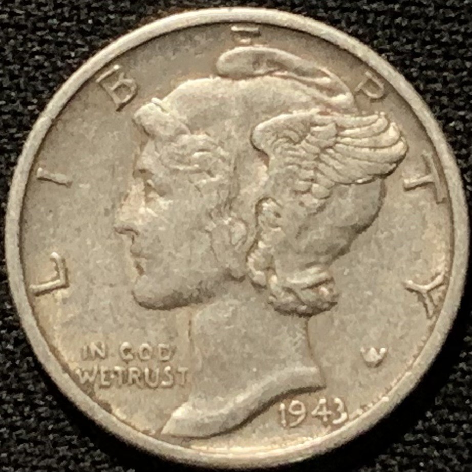 紫瑗钱币——第216期拍卖 美国 1943年 S版 墨丘比利 小飞侠 10美分 2.5克 0.9银 