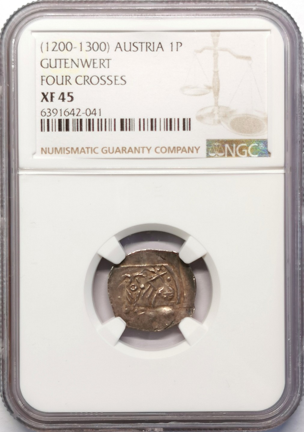 凡希社世界钱币微拍第二百十五期——德奥专场 1200-1300奥地利主教与十字图1芬尼银币NGC-XF45打铸细节佳