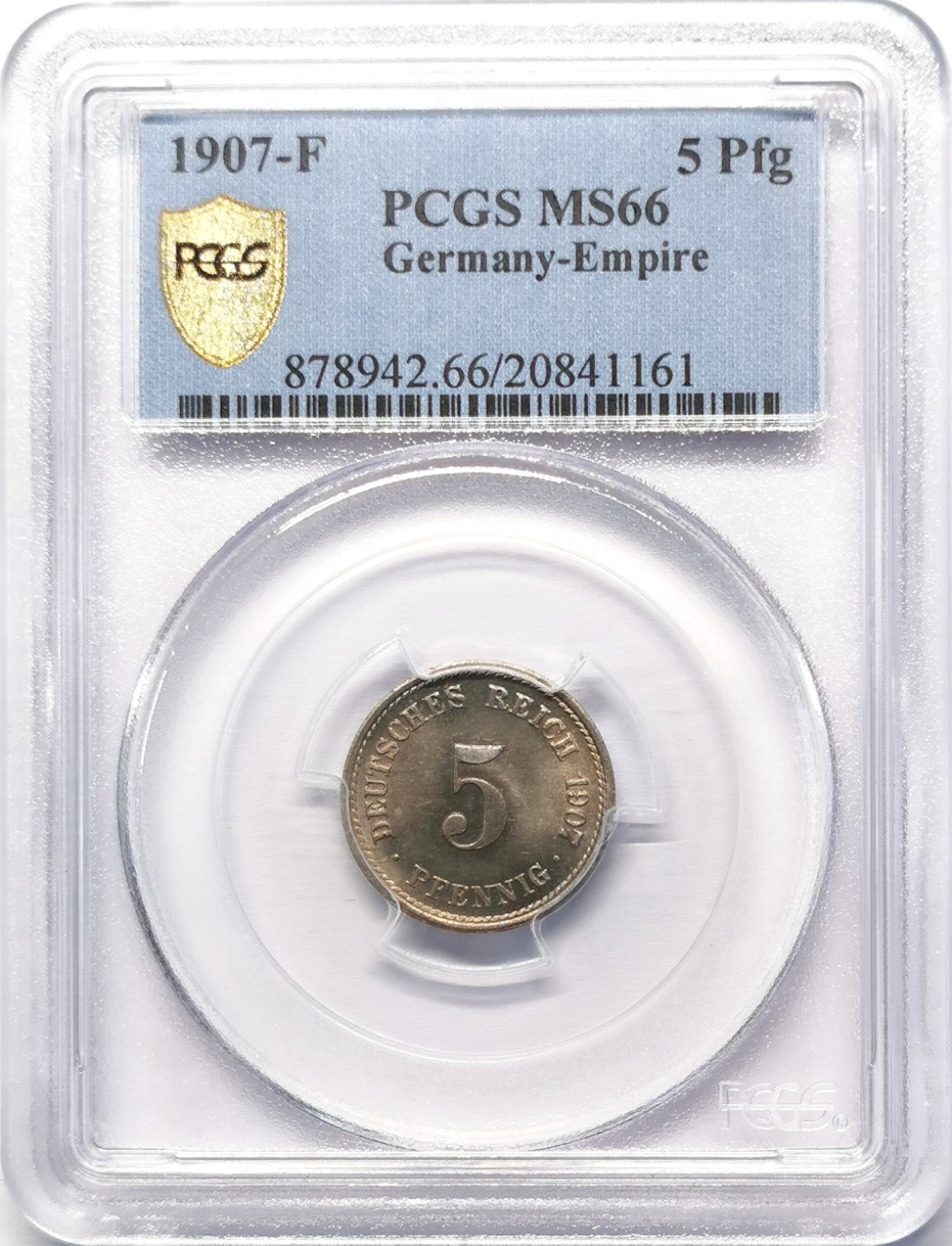 凡希社世界钱币微拍第二百十五期——德奥专场 1907F德国5芬尼镍币PCGS-MS66