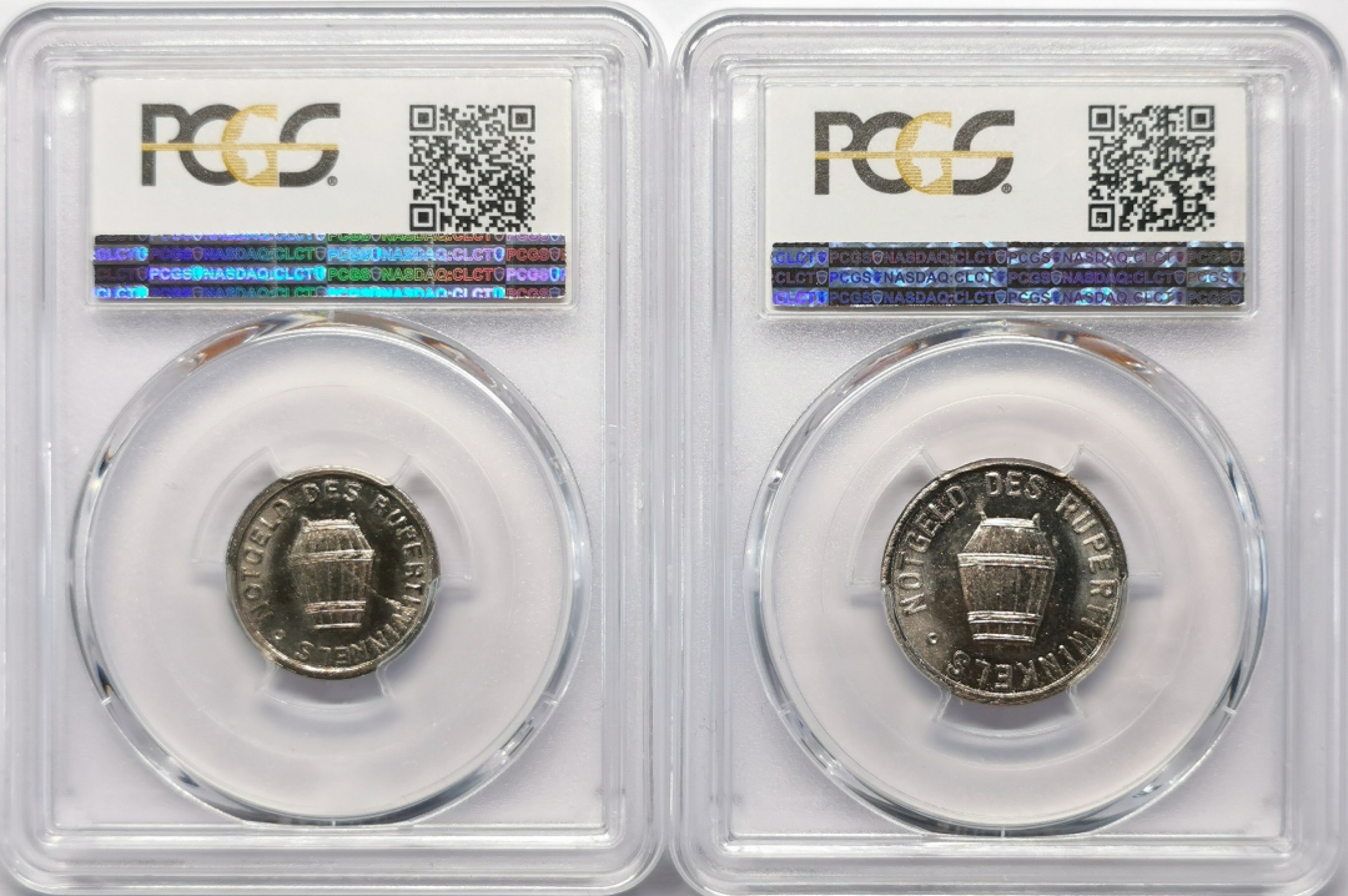 凡希社世界钱币微拍第二百十五期——德奥专场 一战德紧劳芬盐桶图5/10芬尼镀镍币一对PCGS-MS64