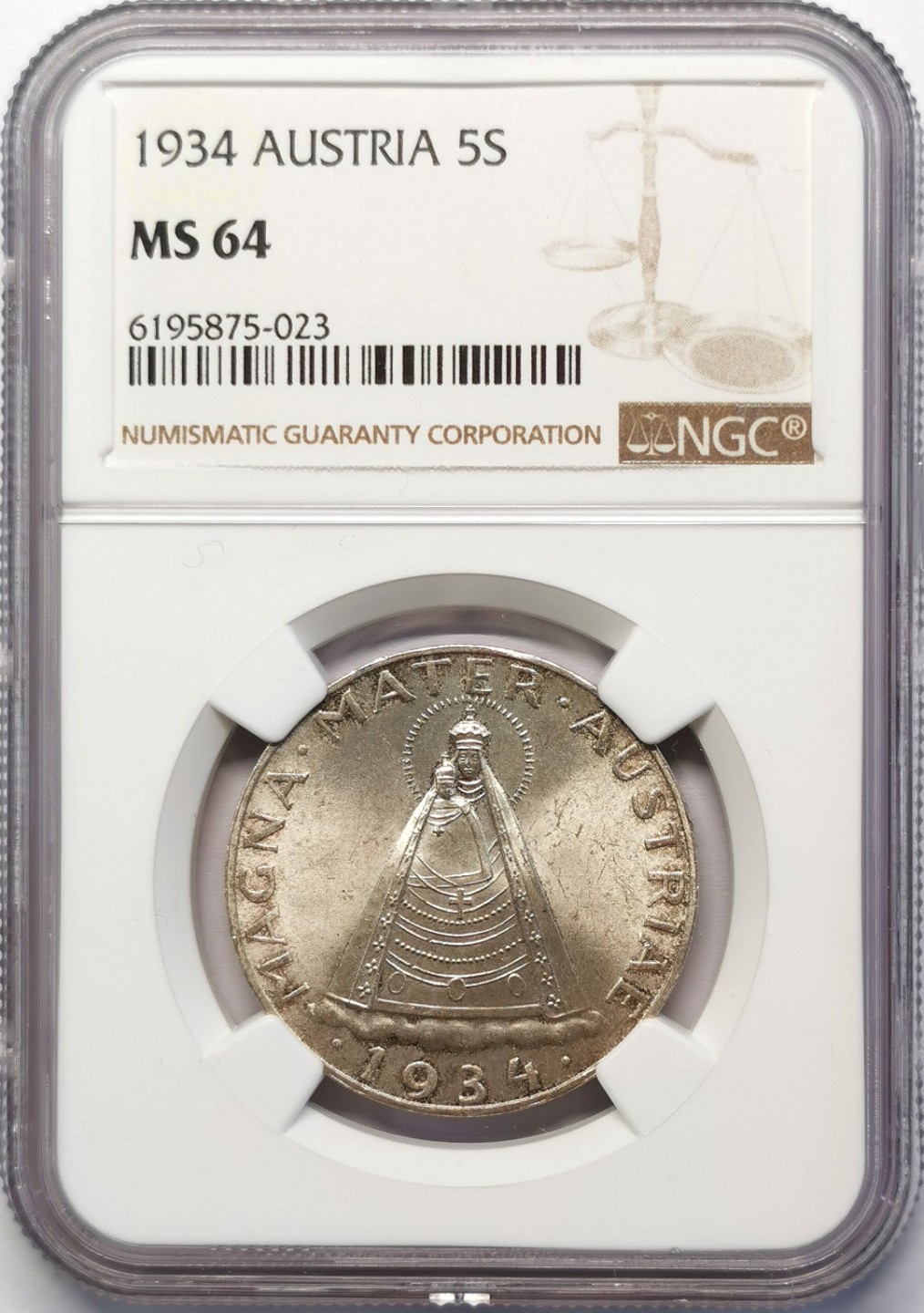 凡希社世界钱币微拍第二百十五期——德奥专场 1934奥地利圣母子5先令银币NGC-MS64