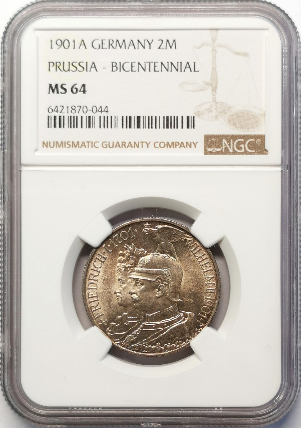 凡希社世界钱币微拍第二百十五期——德奥专场 1901普鲁士王国200周年纪念2马克NGC-MS64