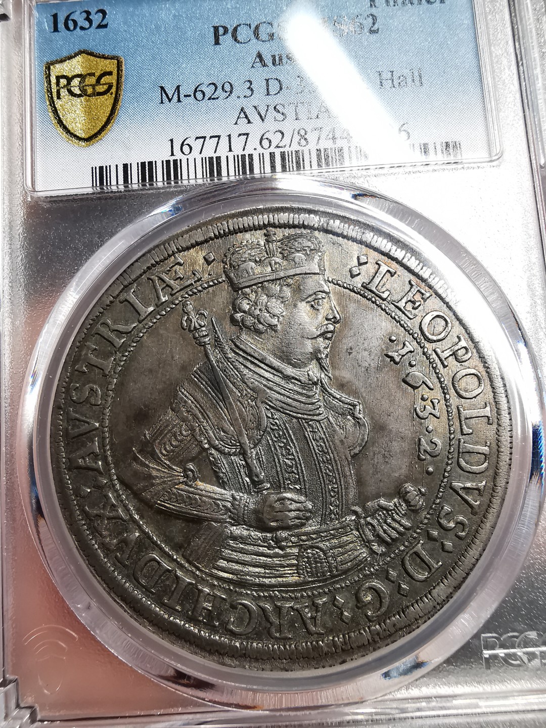 凡希社世界钱币微拍第二百十五期——德奥专场 荐！1632奥地利大公利奥波德王冠权杖版泰勒大银PCGS-MS62压印细节一流！