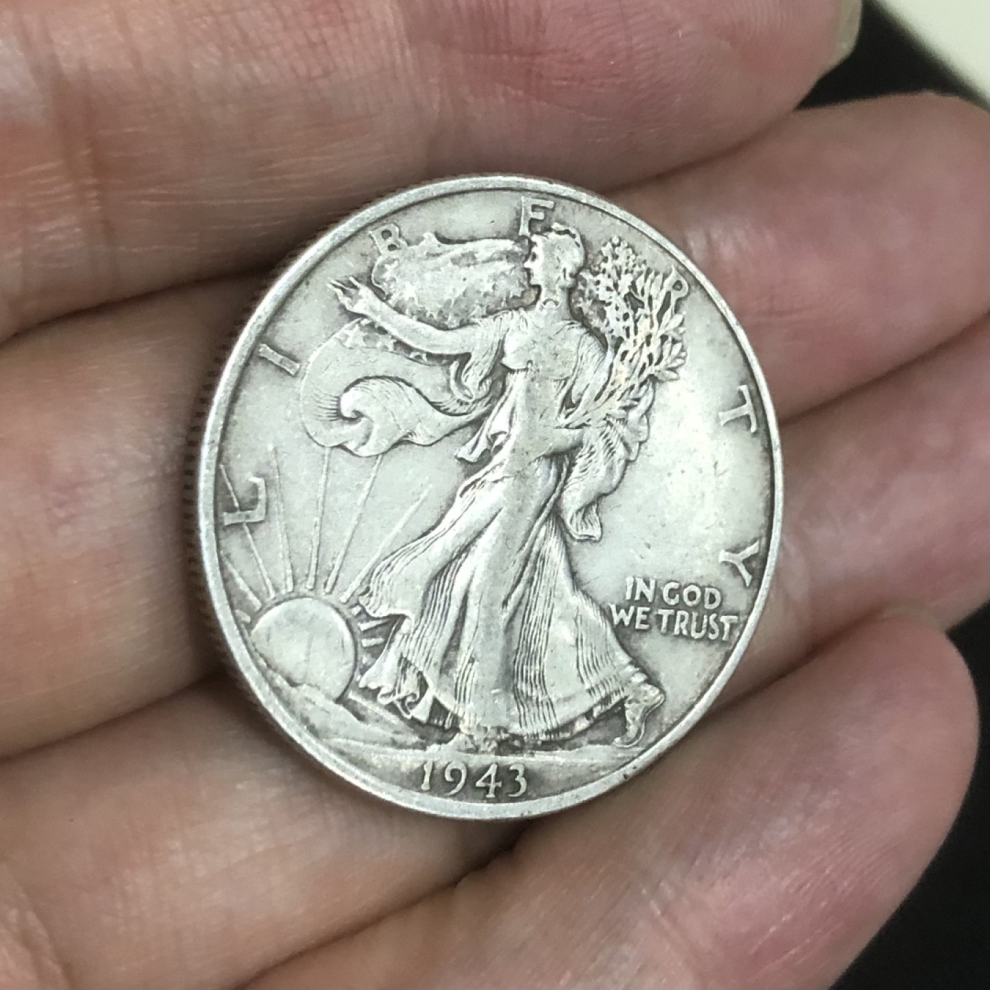 【保诚微拍】第36期  古今中外币章（部分评级）14号晚上七点半自动开拍！！！ 美国 1943年 行走女神 半美元 50美分 银币（13克 0.9银）好品 