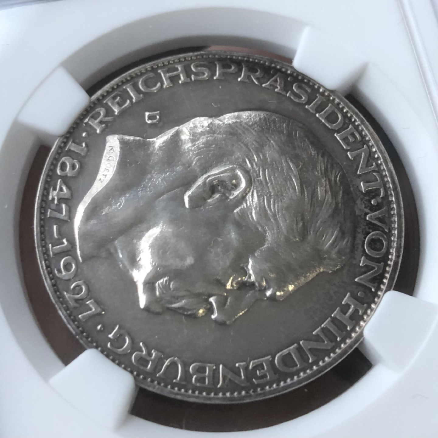 【保诚微拍】第36期  古今中外币章（部分评级）14号晚上七点半自动开拍！！！ 【NGC UNC】1927年德国兴登堡元帅五马克纪念银币  纪念章 银章