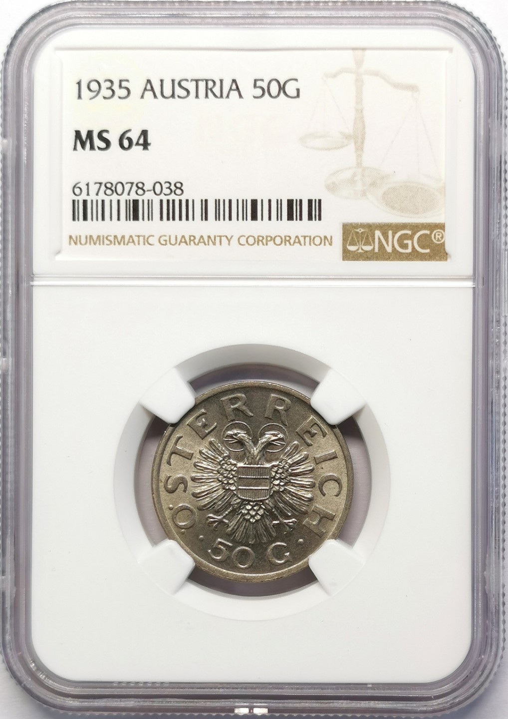 凡希社世界钱币微拍第二百十五期——德奥专场 1935奥地利50格罗申镍币NGC-MS64