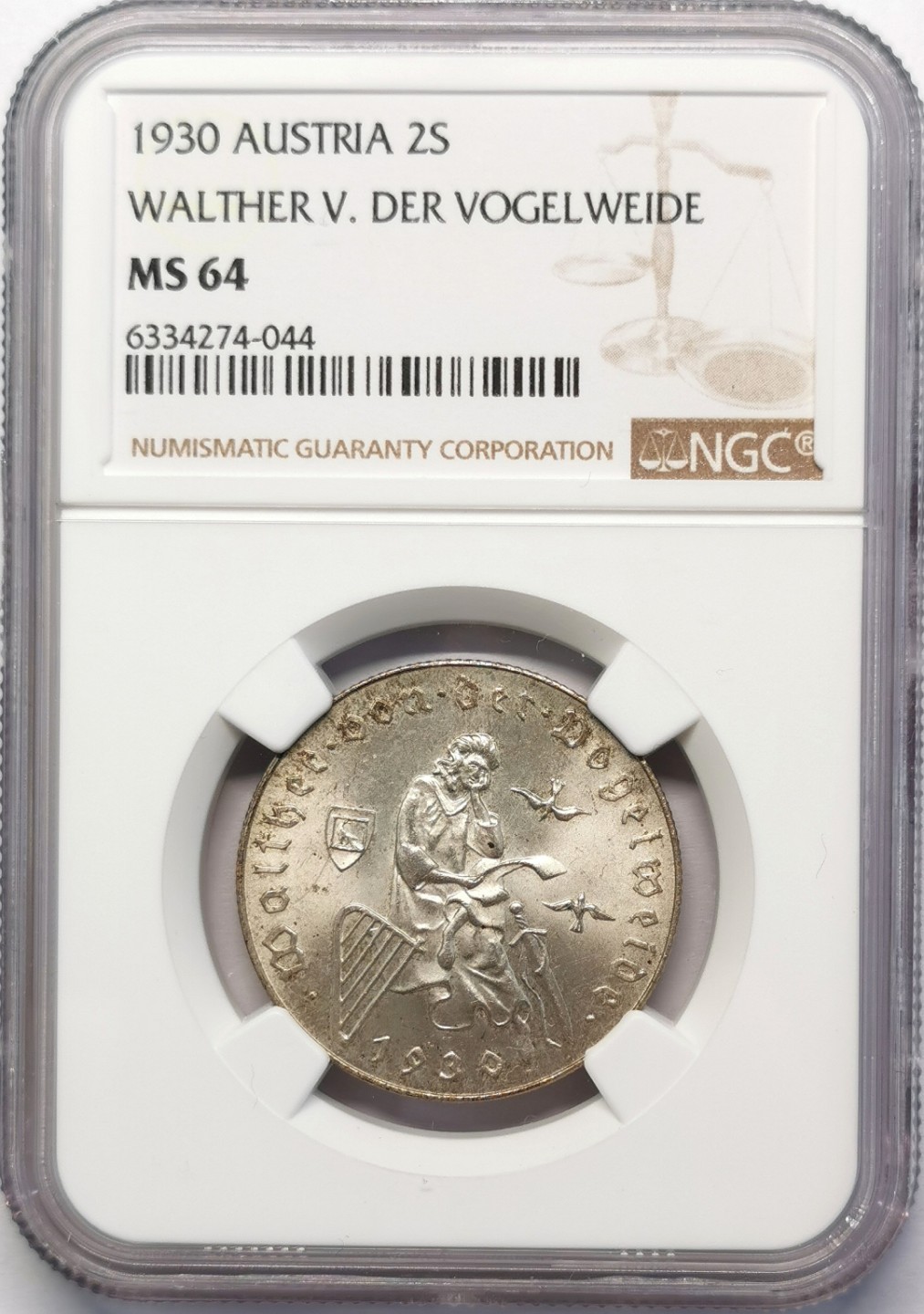 凡希社世界钱币微拍第二百十五期——德奥专场 1930奥地利沃格尔韦德纪念2先令银币NGC-MS64