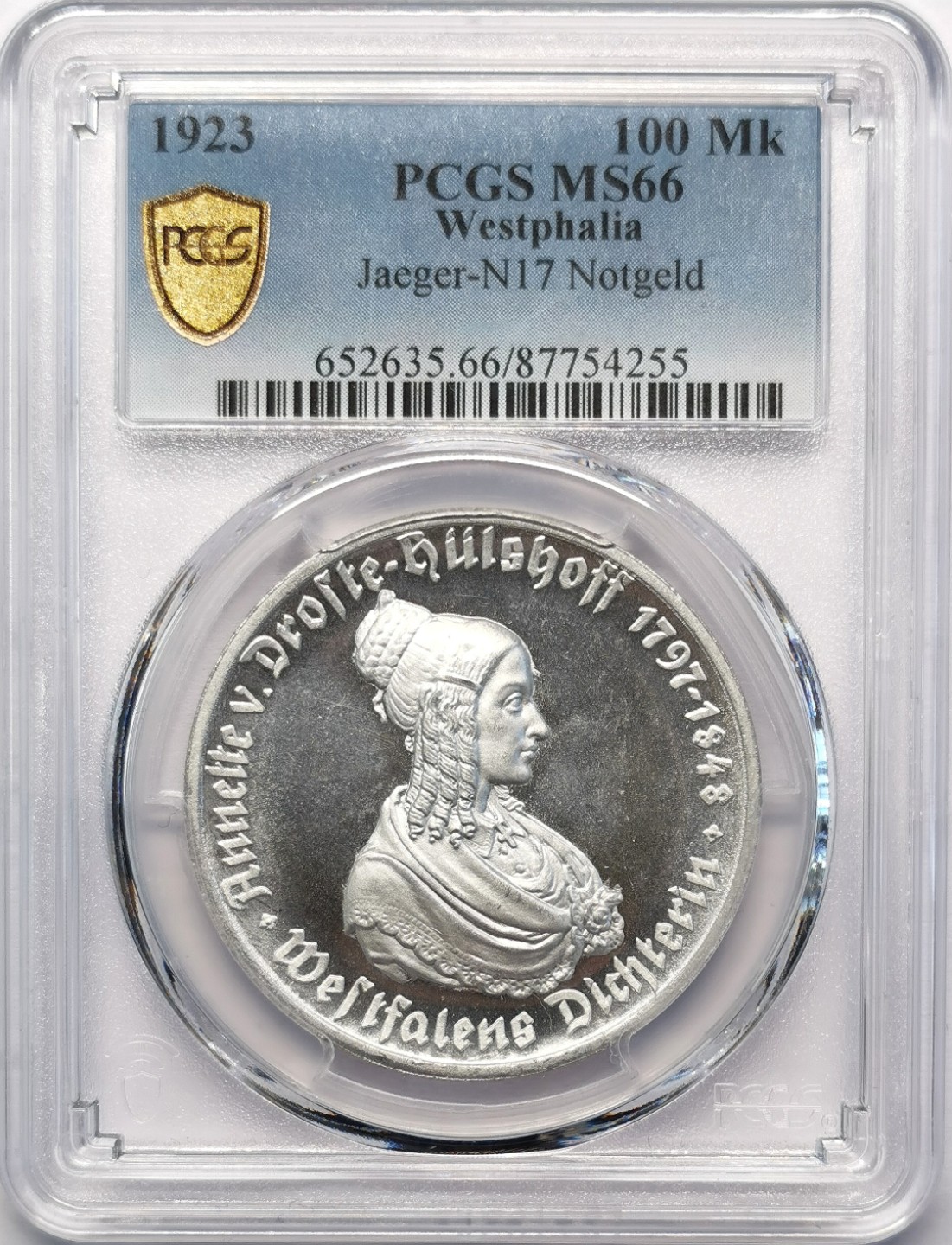 凡希社世界钱币微拍第二百十五期——德奥专场 1923威斯特伐利亚马币女像100马克PCGS-MS66