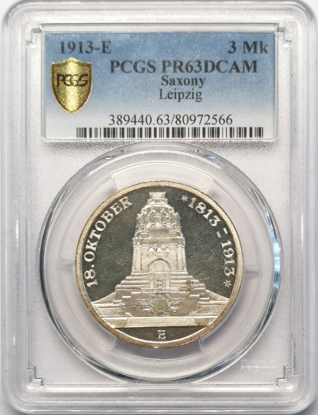 凡希社世界钱币微拍第二百十五期——德奥专场 1913萨克森纪念碑精铸3马克PCGS-PF63DCAM