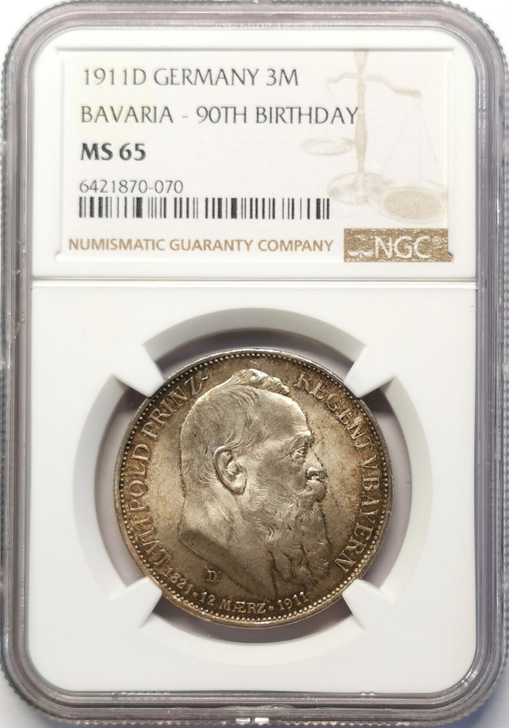 凡希社世界钱币微拍第二百十五期——德奥专场 1911巴伐利亚3马克NGC-MS65