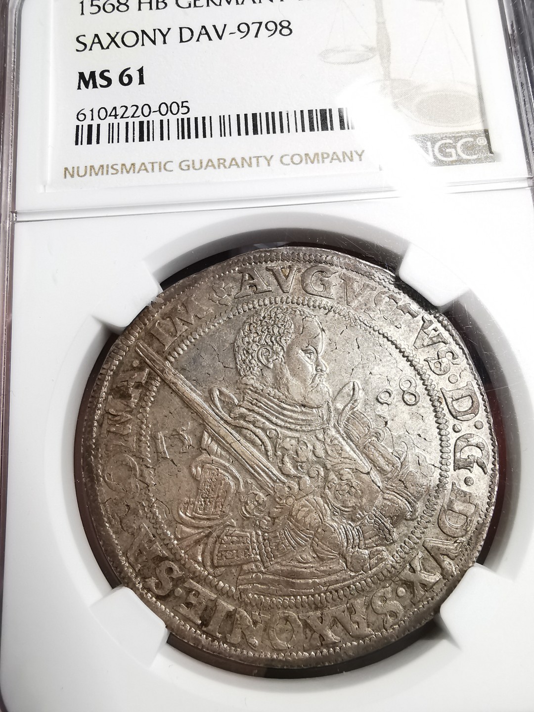 凡希社世界钱币微拍第二百十五期——德奥专场 荐！1568萨克森选侯国奥古斯塔执剑泰勒大银NGC-MS61原味淡彩品质稀见！