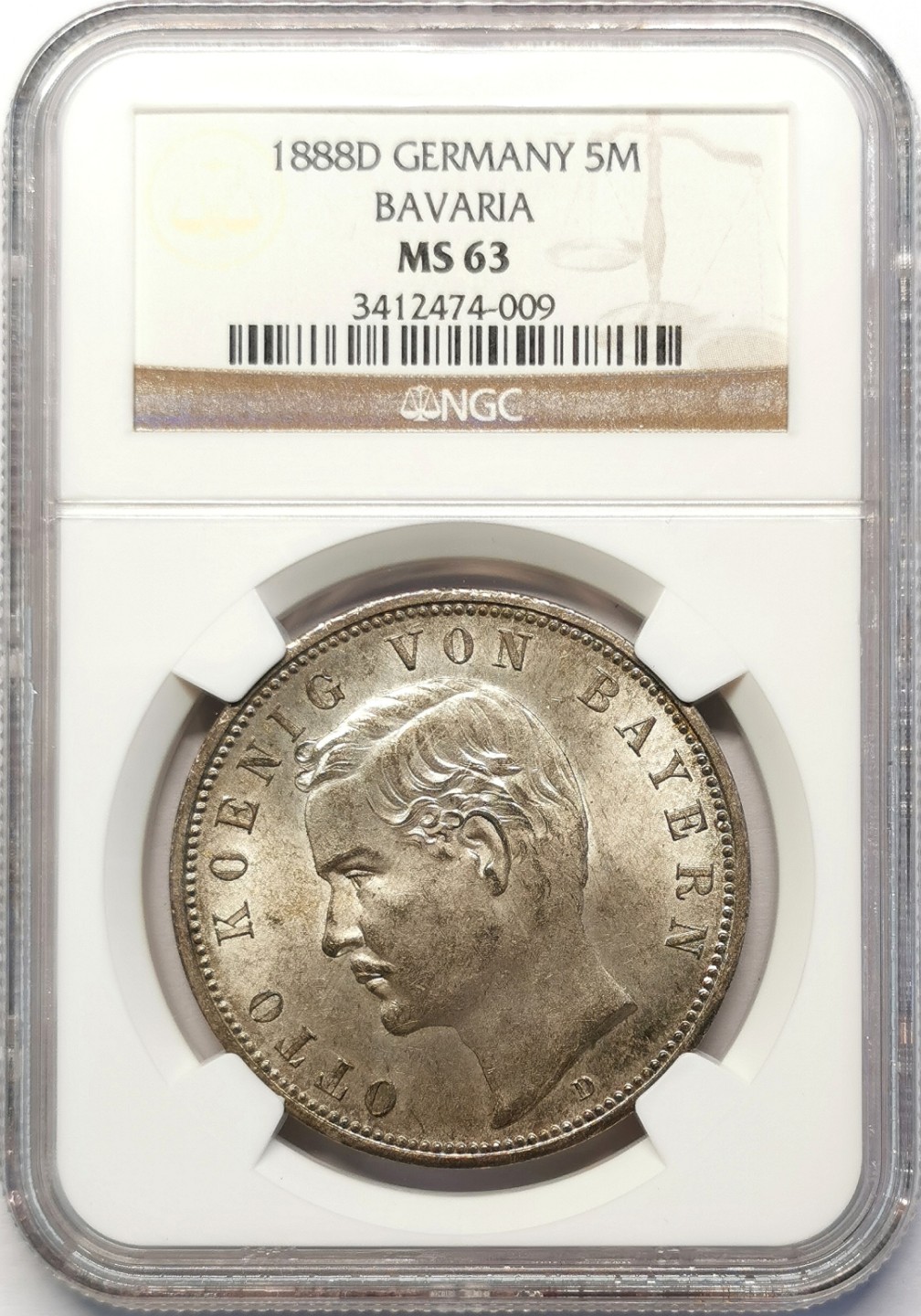 凡希社世界钱币微拍第二百十五期——德奥专场 荐！1888巴伐利亚奥托5马克短翅鹰NGC-MS63稀有品种！