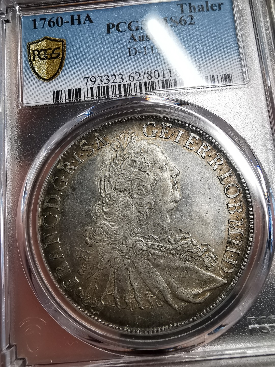 凡希社世界钱币微拍第二百十五期——德奥专场 1760神罗佛朗茨一世泰勒大银PCGS-MS62淡彩黄光！