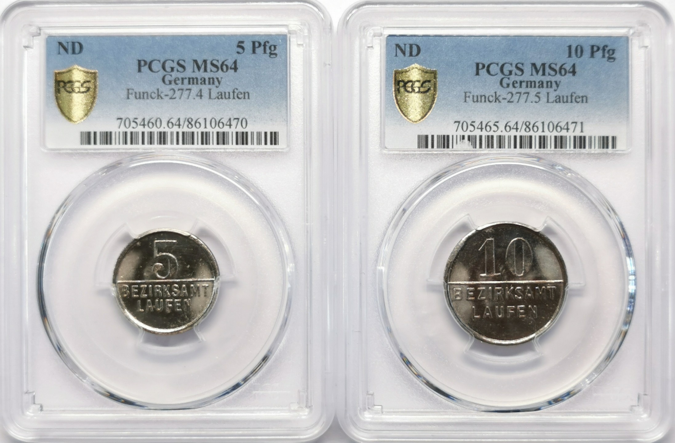 凡希社世界钱币微拍第二百十五期——德奥专场 一战德紧劳芬盐桶图5/10芬尼镀镍币一对PCGS-MS64