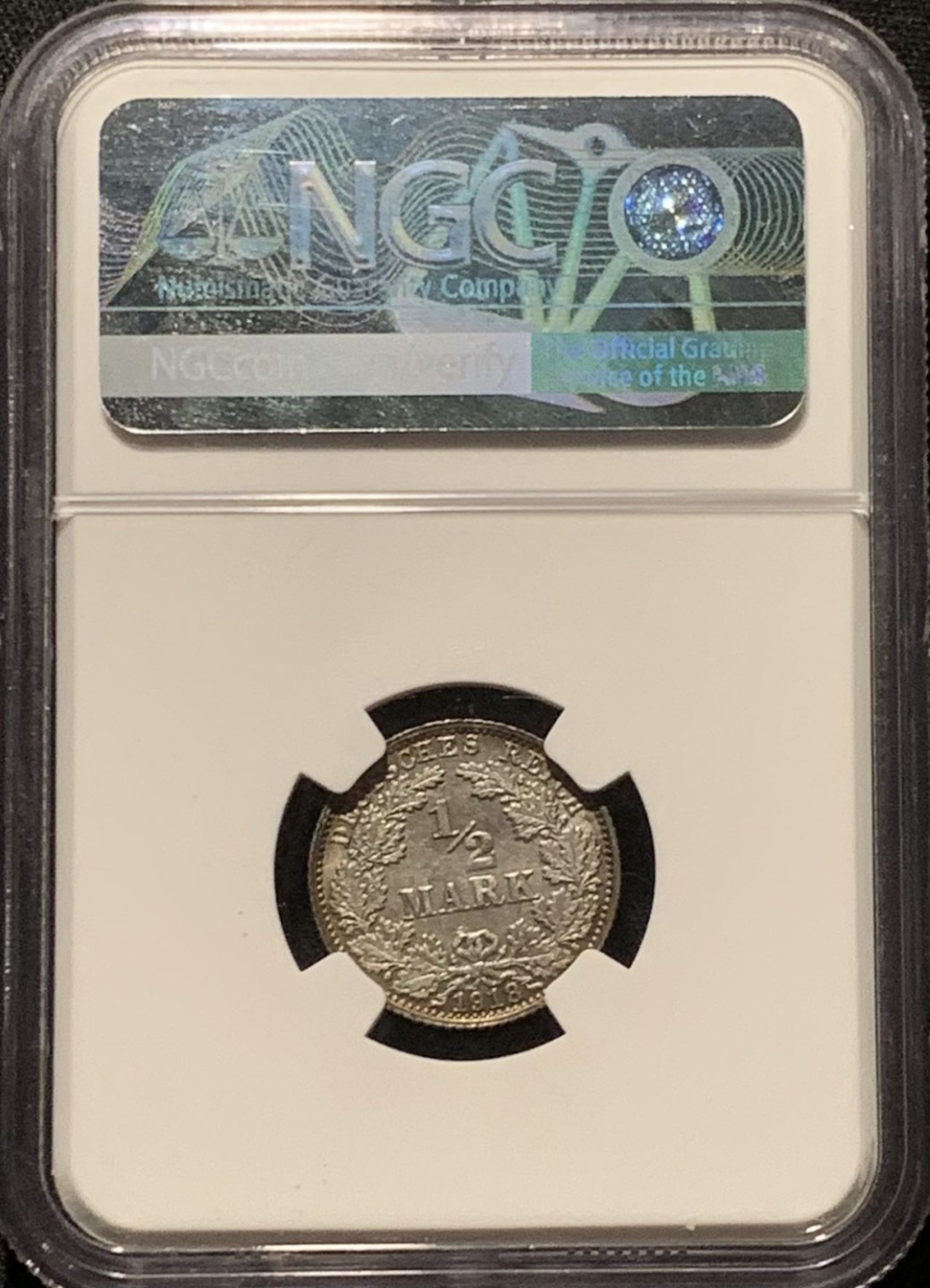 紫瑗钱币——第216期拍卖 德国 1918年 A版 第二帝国 1/2马克 银币 NGC MS63 五彩包浆
