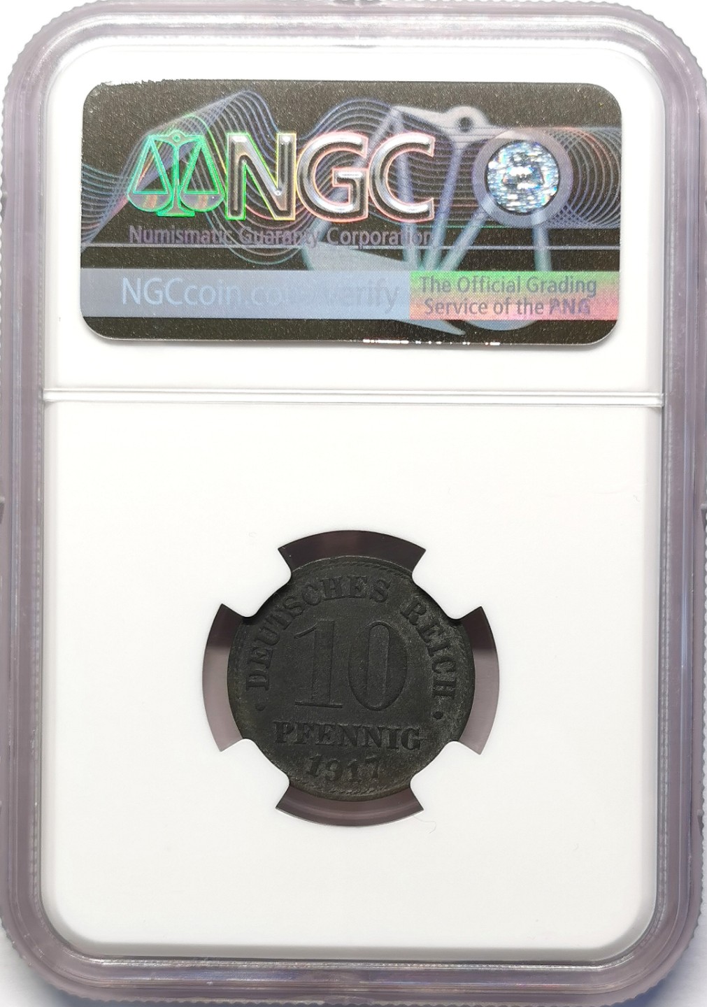 凡希社世界钱币微拍第二百十五期——德奥专场 荐！1917德国圆珠版10芬尼锌币NGC-AU55稀有品种入盒仅此一枚！