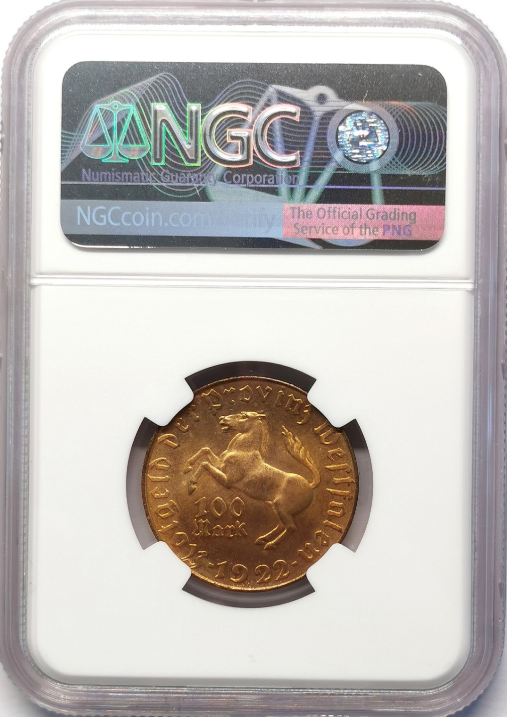 凡希社世界钱币微拍第二百十五期——德奥专场 1922威斯特伐利亚马币100马克NGC-MS66
