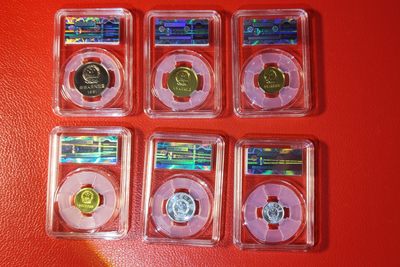 评级币混拍 长城币一、二、五角、一元，五分 一分硬币共六枚，国评MS68