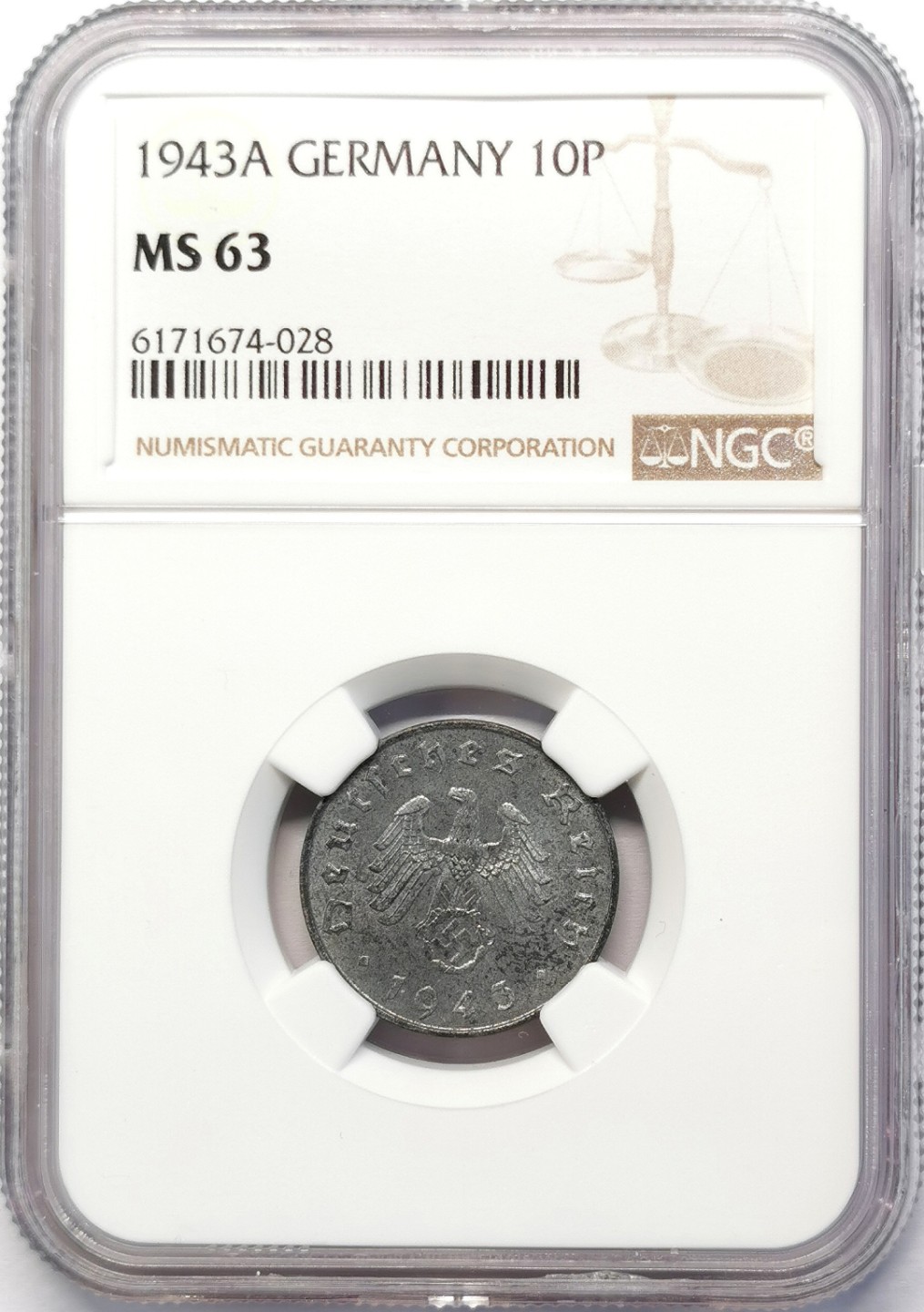 凡希社世界钱币微拍第二百十五期——德奥专场 1943A德国10芬尼锌币NGC-MS63