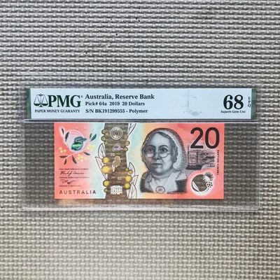 45th ¥¥ PMG评级币（流通钞和纪念钞额的首发冠，靓号，补号，样票） - 澳大利亚2020年20澳元，豹子号555