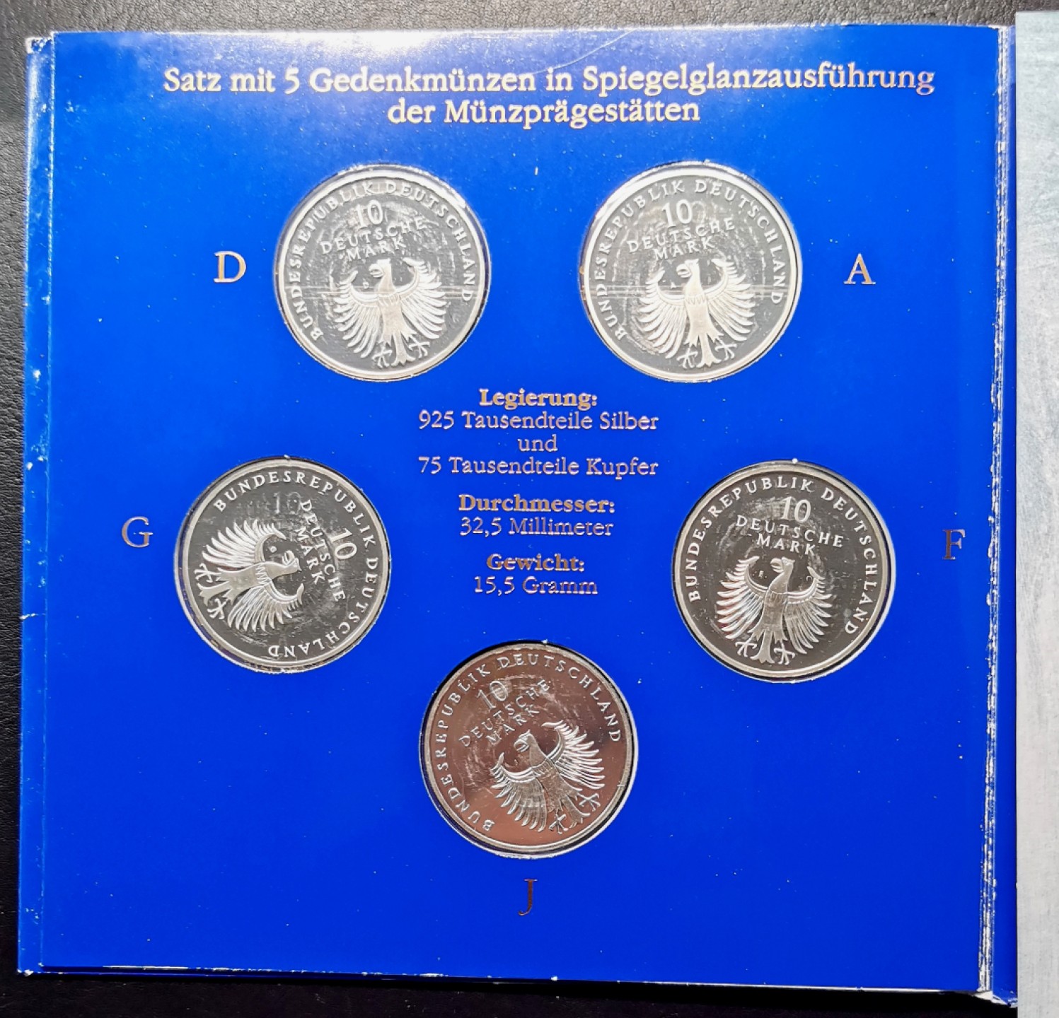 凡希社世界钱币微拍第二百十五期——德奥专场 1998德国纪念新马克发行50周年10马克银币五个版原厂塑封！