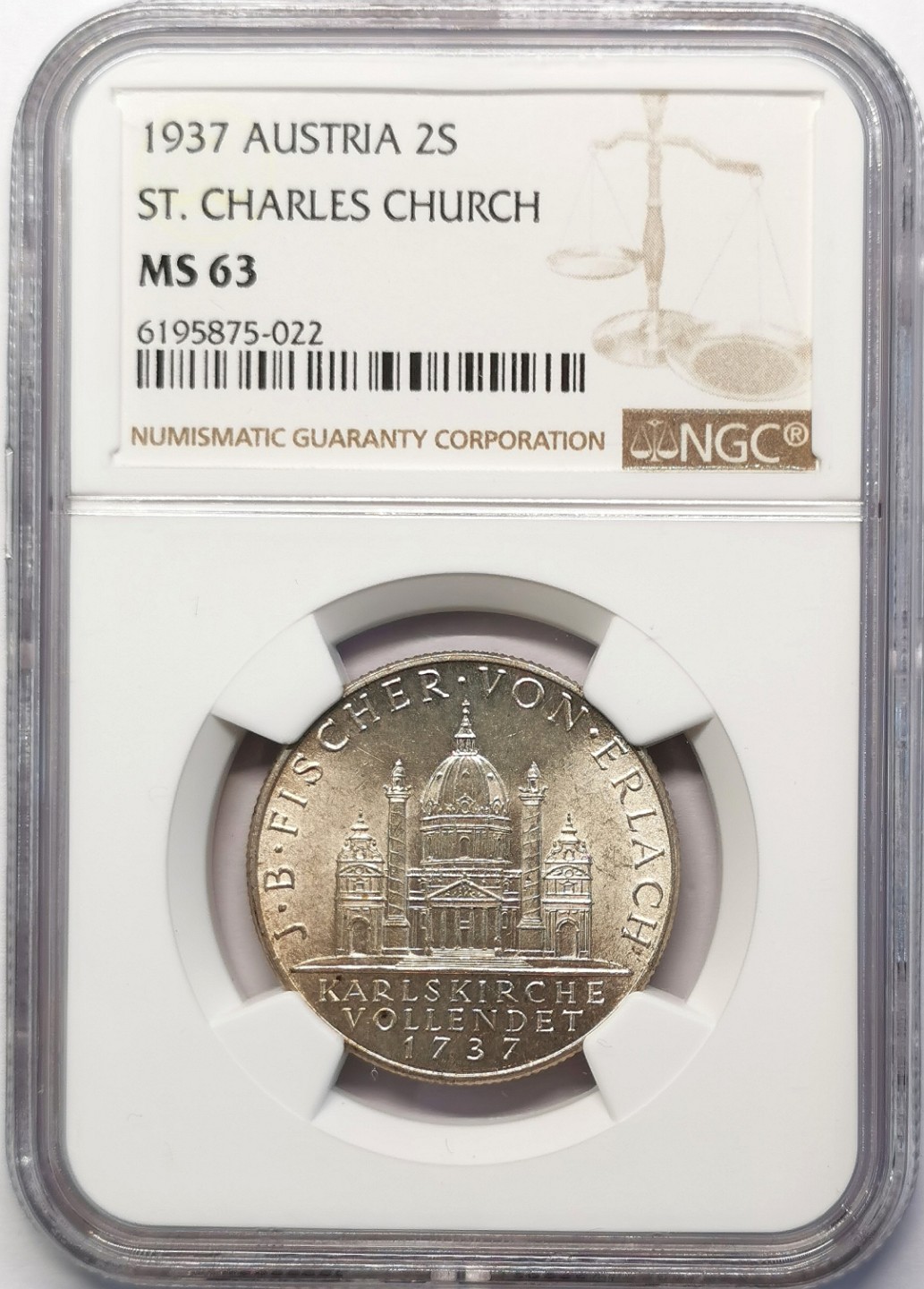 凡希社世界钱币微拍第二百十五期——德奥专场 1937奥地利圣查理教堂纪念2先令NGC-MS63